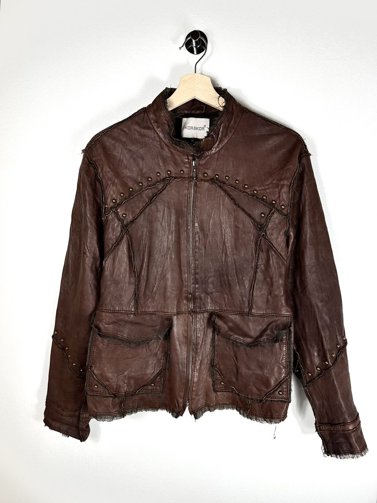 Leather Vintage Lederjacke Braun – Italian Real Leather Kor@kor Size S / US 4 / IT 40 - 1 Thumbnail