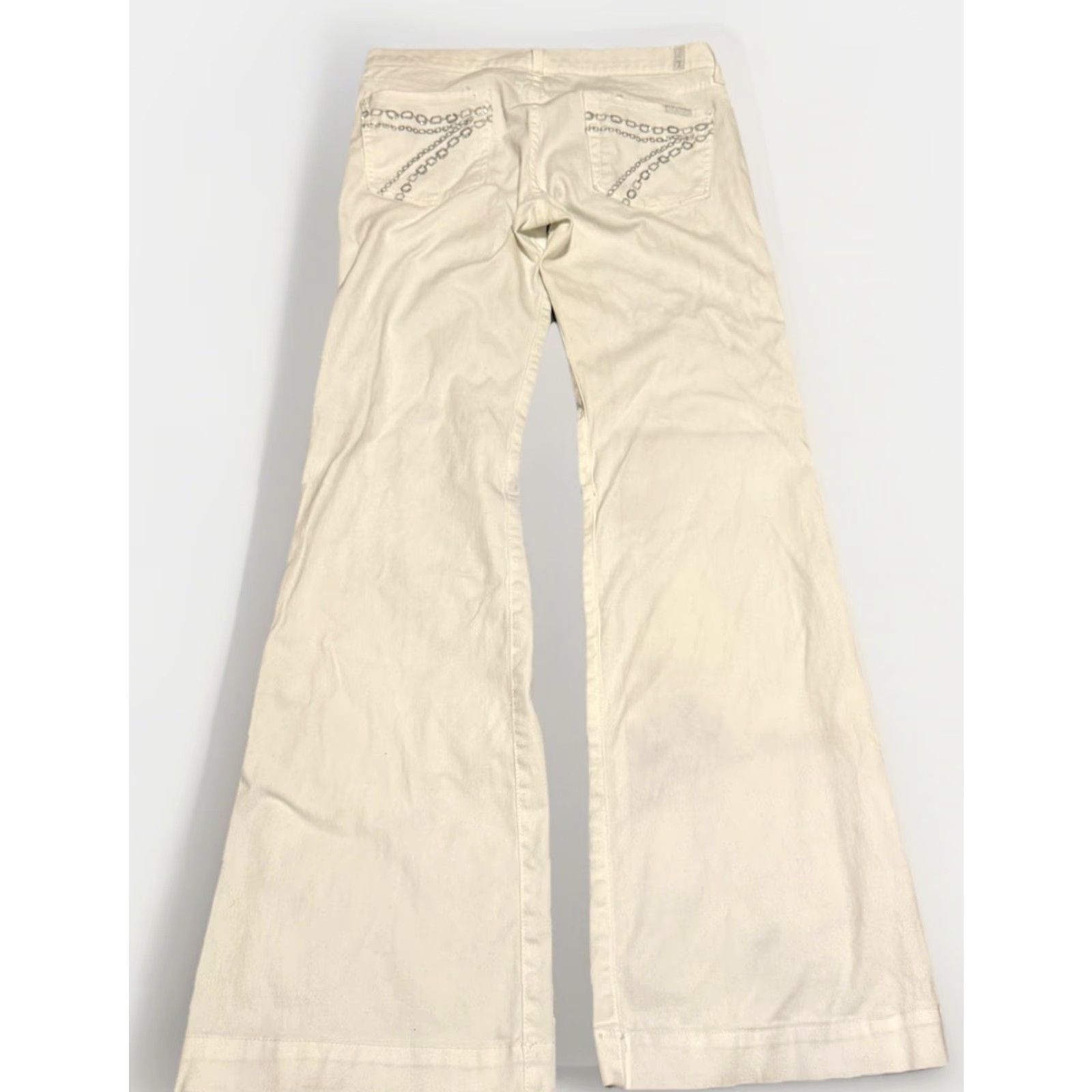 7 For All Mankind Seven For All Mankind Dojo Embroidered White Wide Leg Flare Jeans Women Sz 31x33.5 Size 30" / US 8 / IT 44 - 3 Thumbnail