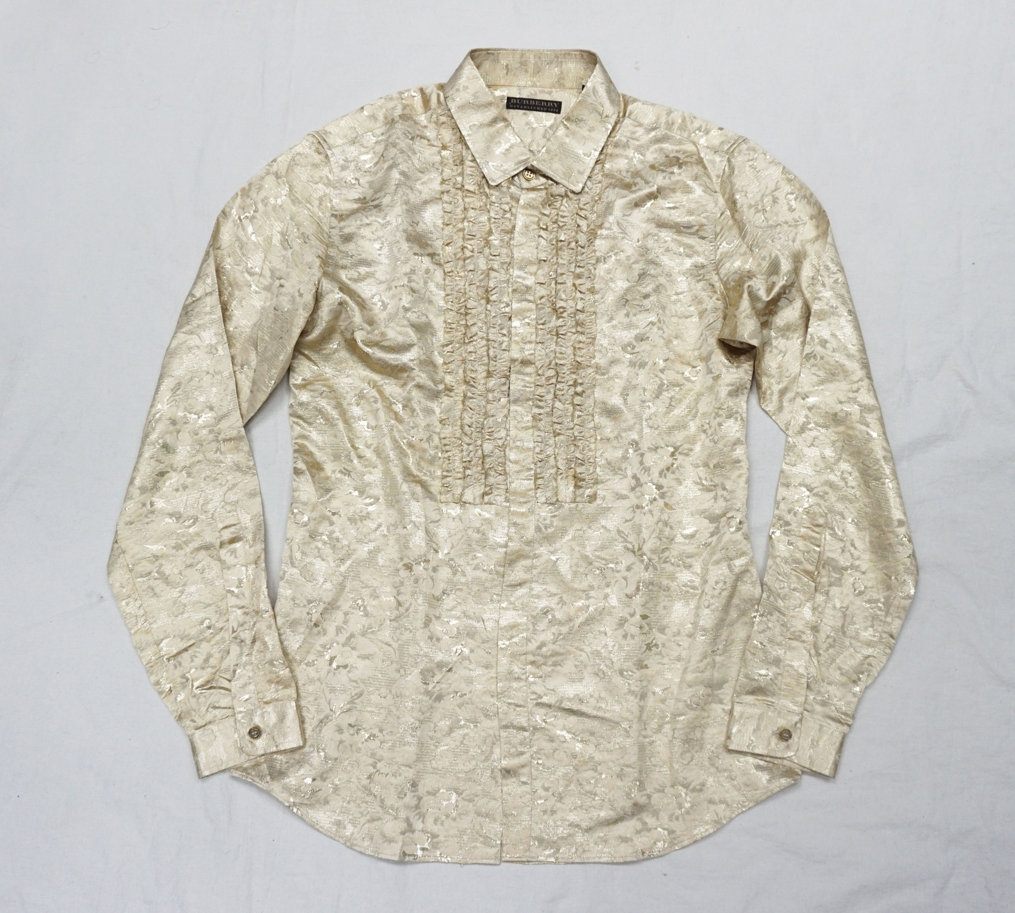 Burberry × Designer × Vintage Burberry Gold Metallic Floral Silk Blend Long Sleeve Shirt Size 38L - 1 Thumbnail