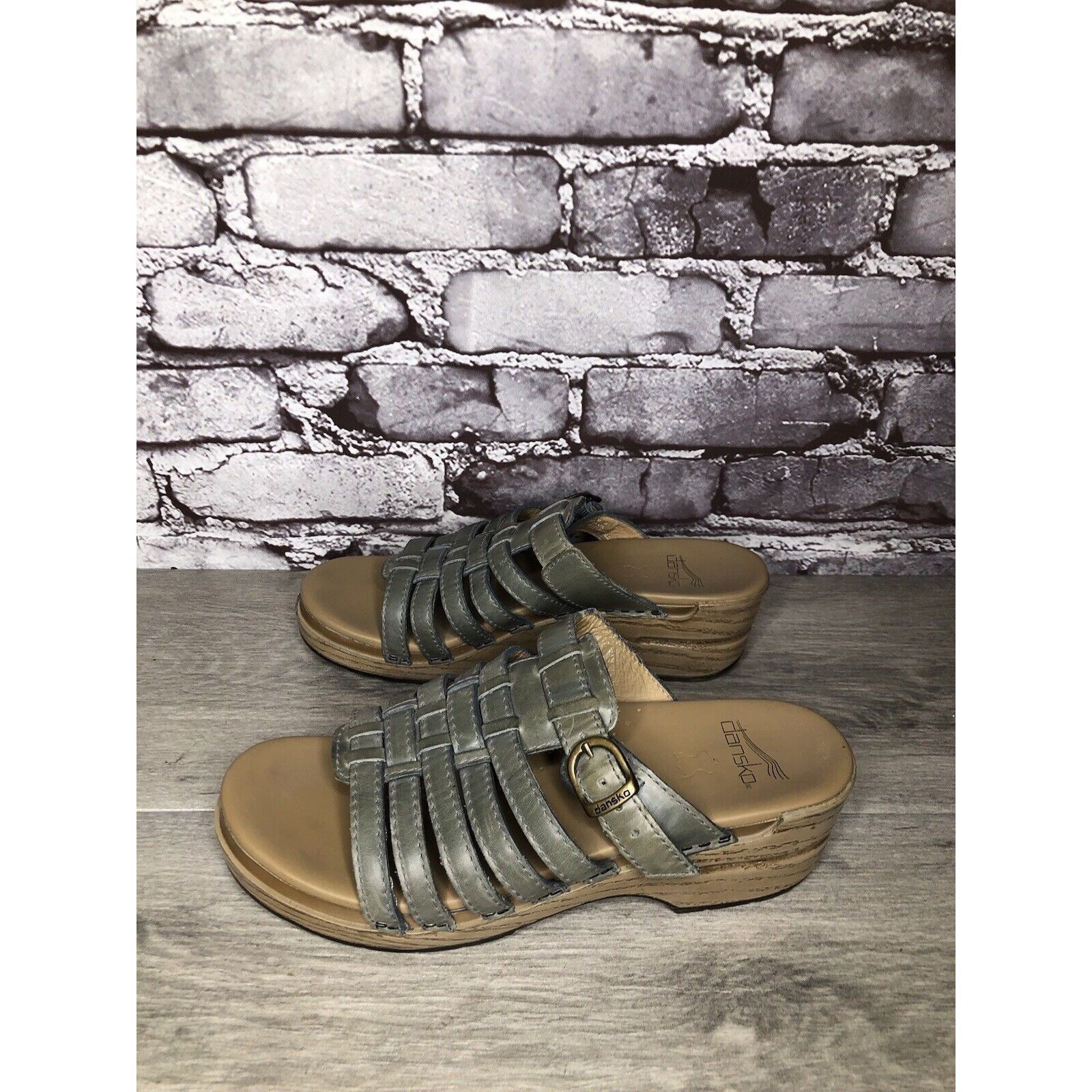 Other Dansko Blue Teal Leather Slide Buckle Straps Clogs Sandals W Size US 7.5 / IT 37.5 - 14 Thumbnail