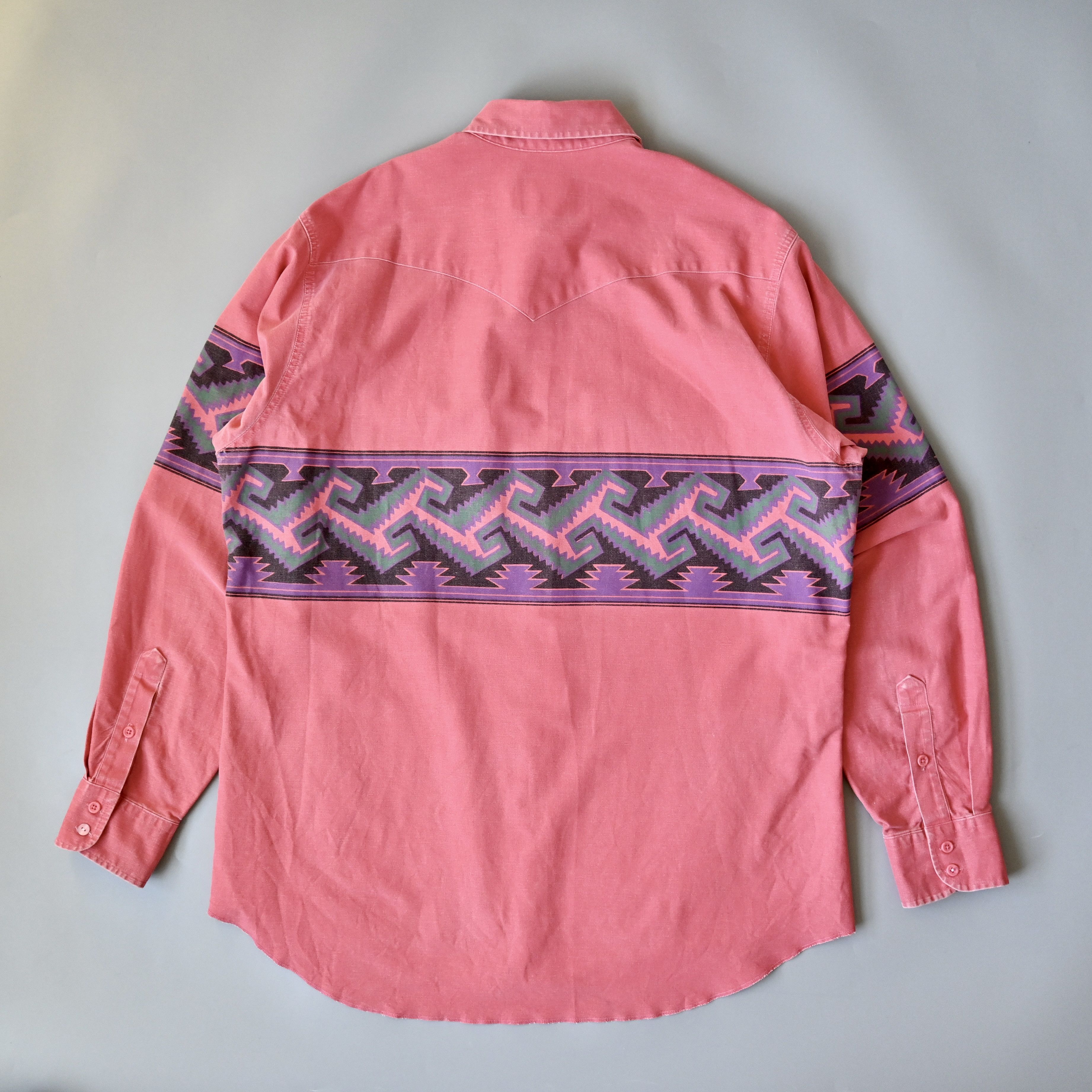 Vintage VTG Wrangler Brushpopper shirt Aztec Navajo peach pink 17.5 Size US XL / EU 56 / 4 - 2 Thumbnail