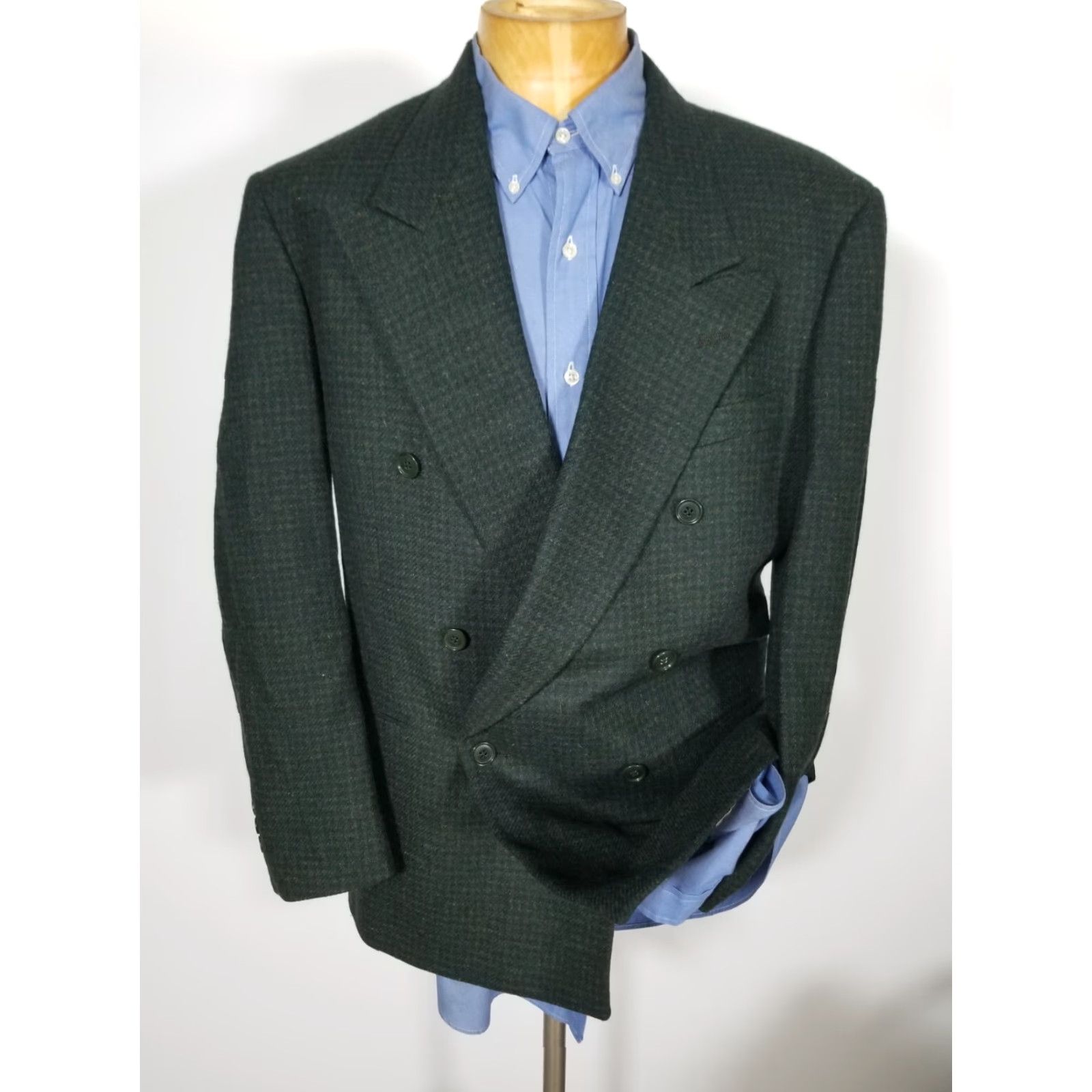 Hunter VINTAGE Zenio 40R Double Breasted Sport Coat Jacket Green Tweed Wool Men Blazer Size 40R - 3 Thumbnail
