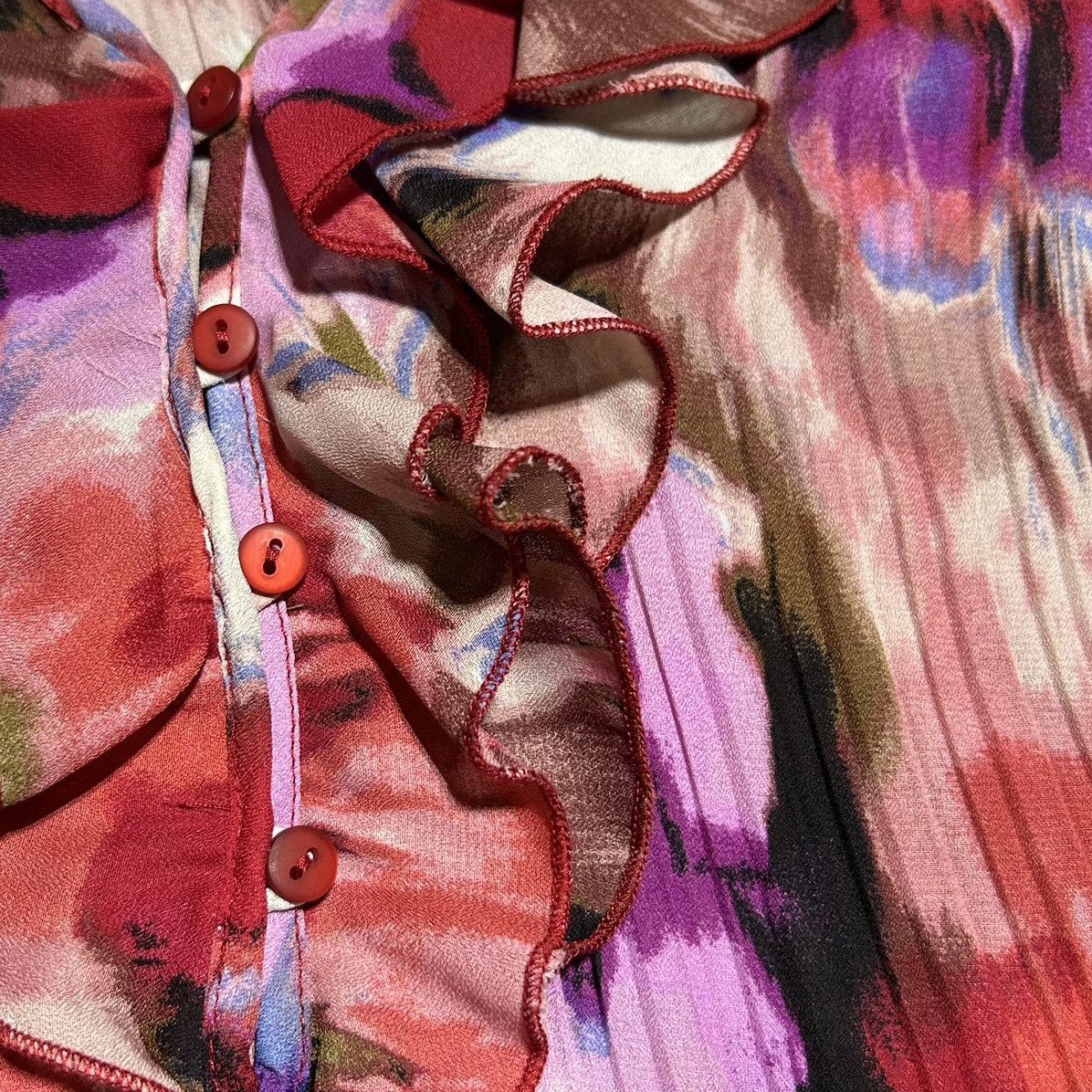 Other Sunny Leigh Ruffle Blouse Pleated Chiffon Watercolor Small Size S / US 4 / IT 40 - 3 Thumbnail