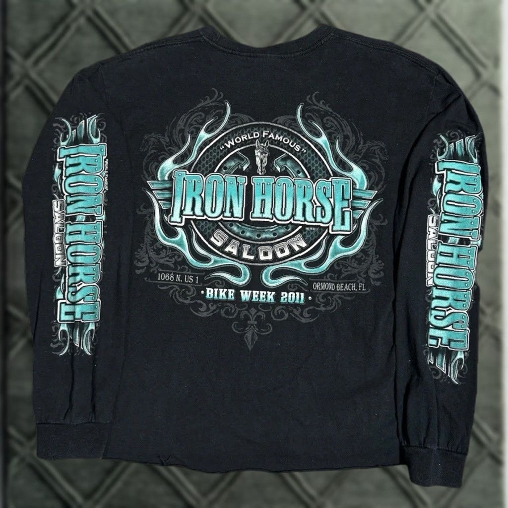 Gildan VINTAGE Iron Horse Saloon Biker Motorcycle Grunge Cyber Goth Grunge Black Y2K Tee VTG Gildan T-Shirt Long Sleeve M Black Mens/Womens Size US M / EU 48-50 / 2 - 1 Thumbnail