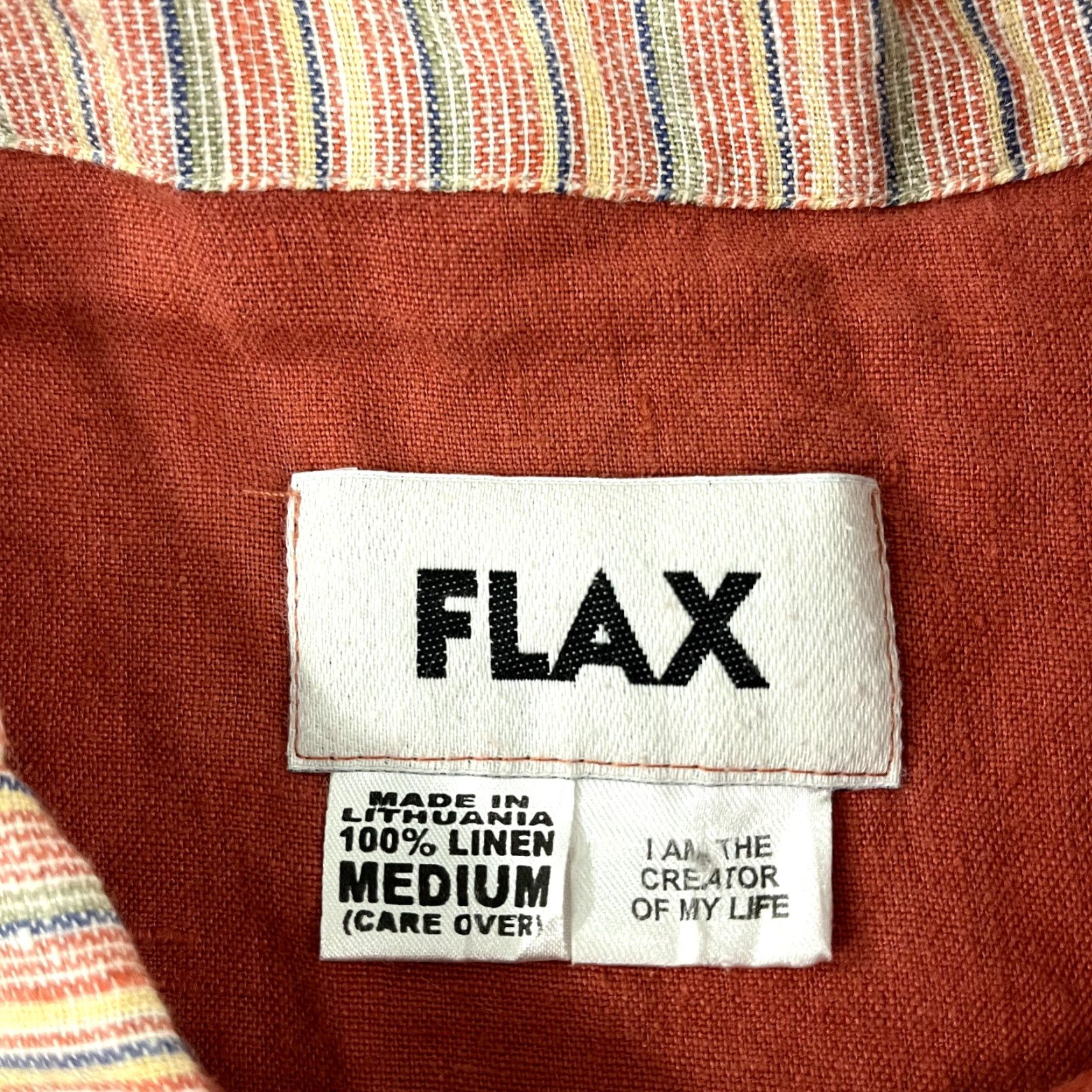FLAX FLAX Shirt Womens Medium Orange Striped 100% Linen Tunic Top Lagenlook Button Up Size M / US 6-8 / IT 42-44 - 2 Thumbnail