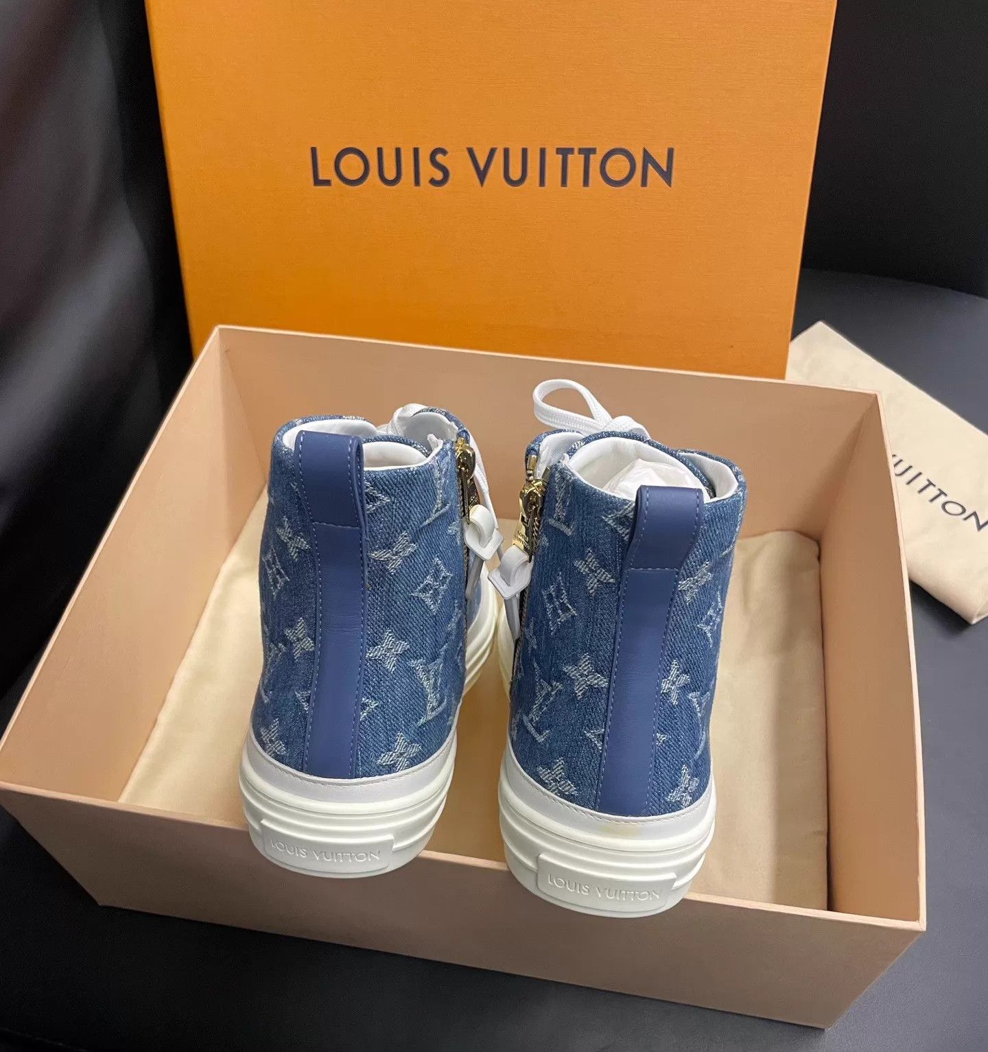 Louis Vuitton LV Monogram Denim Blue High-Top Canvas Sneakers Size 42 Size US 9 / EU 42 - 5 Thumbnail