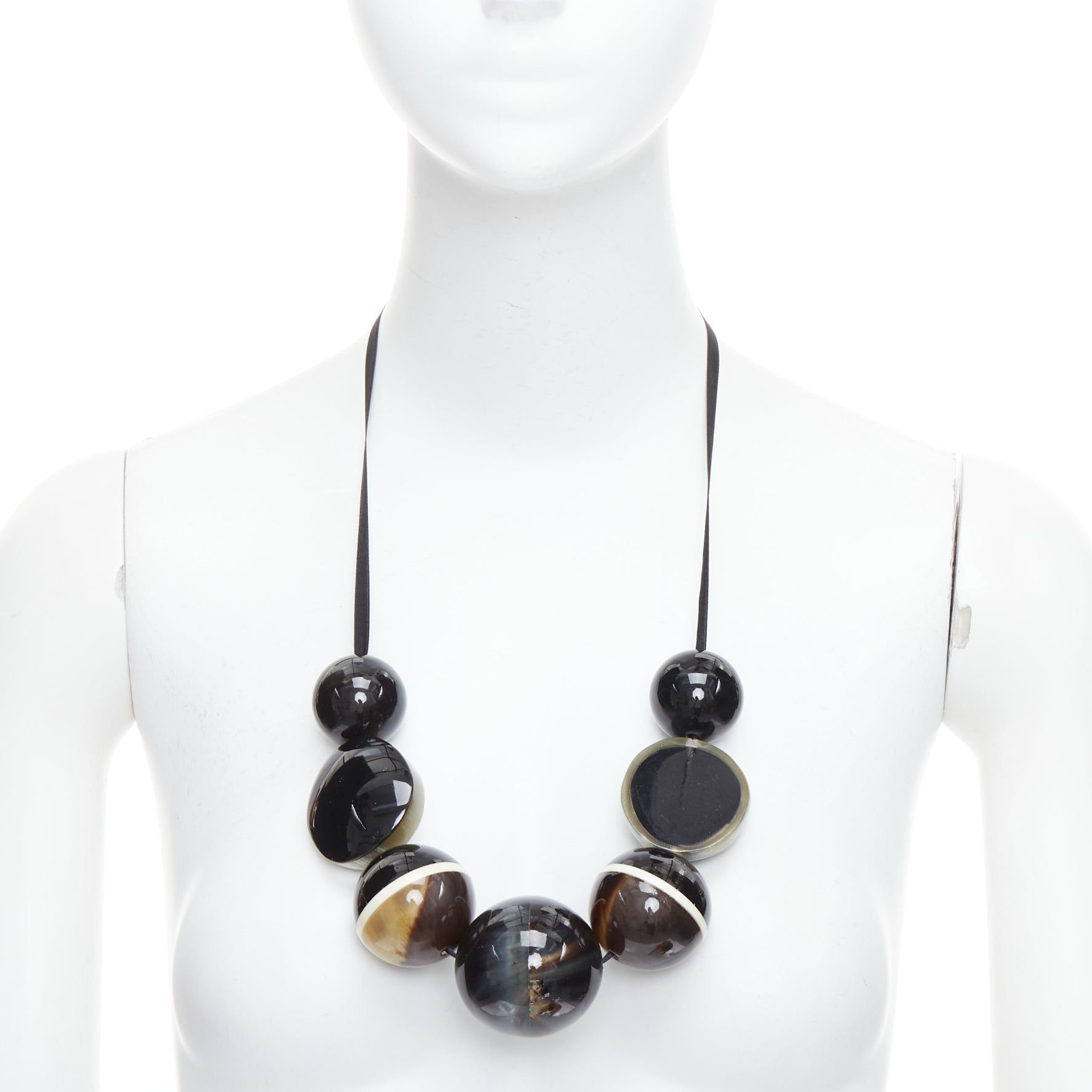 Marni MARNI black khaki acrylic giant balls tie ribbon statement necklace Size ONE SIZE - 1 Thumbnail