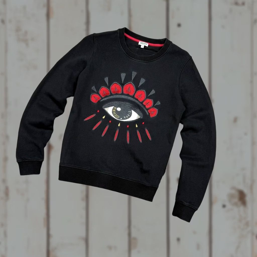 Kenzo KENZO Paris Eye Sweatshirt Women Size S Black Sweatshirt Embroidered Pullover Crew Neck All Seasons Activewear Size S / US 4 / IT 40 - 1 Thumbnail
