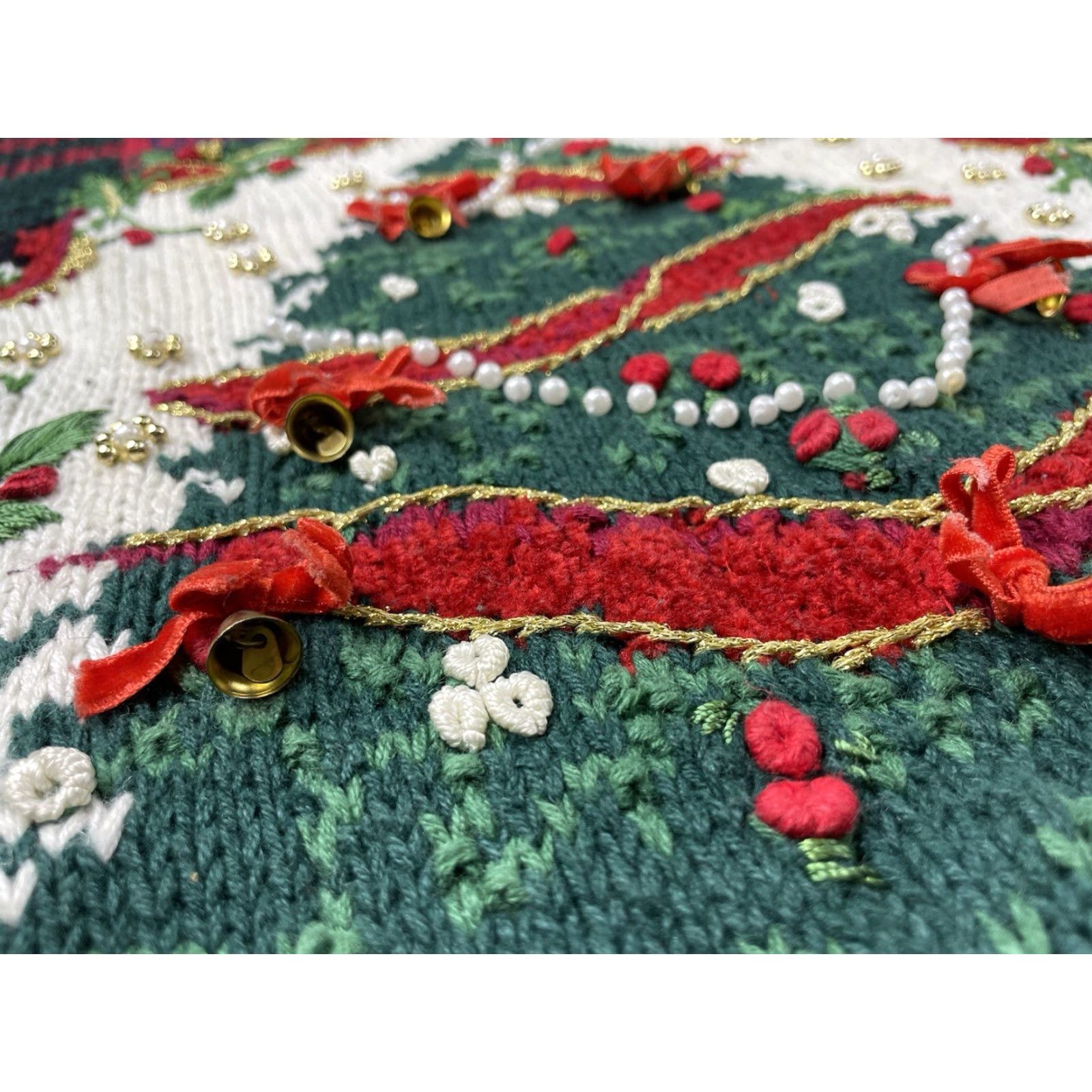 Bell VINTAGE Heirloom Collectibles Sweater Christmas Crewneck Women 18/20 Green Knit Cotton Blend Bell Bow Christmas Tree Belle 90s Size XXL / US 16-18 / IT 52-54 - 2 Thumbnail