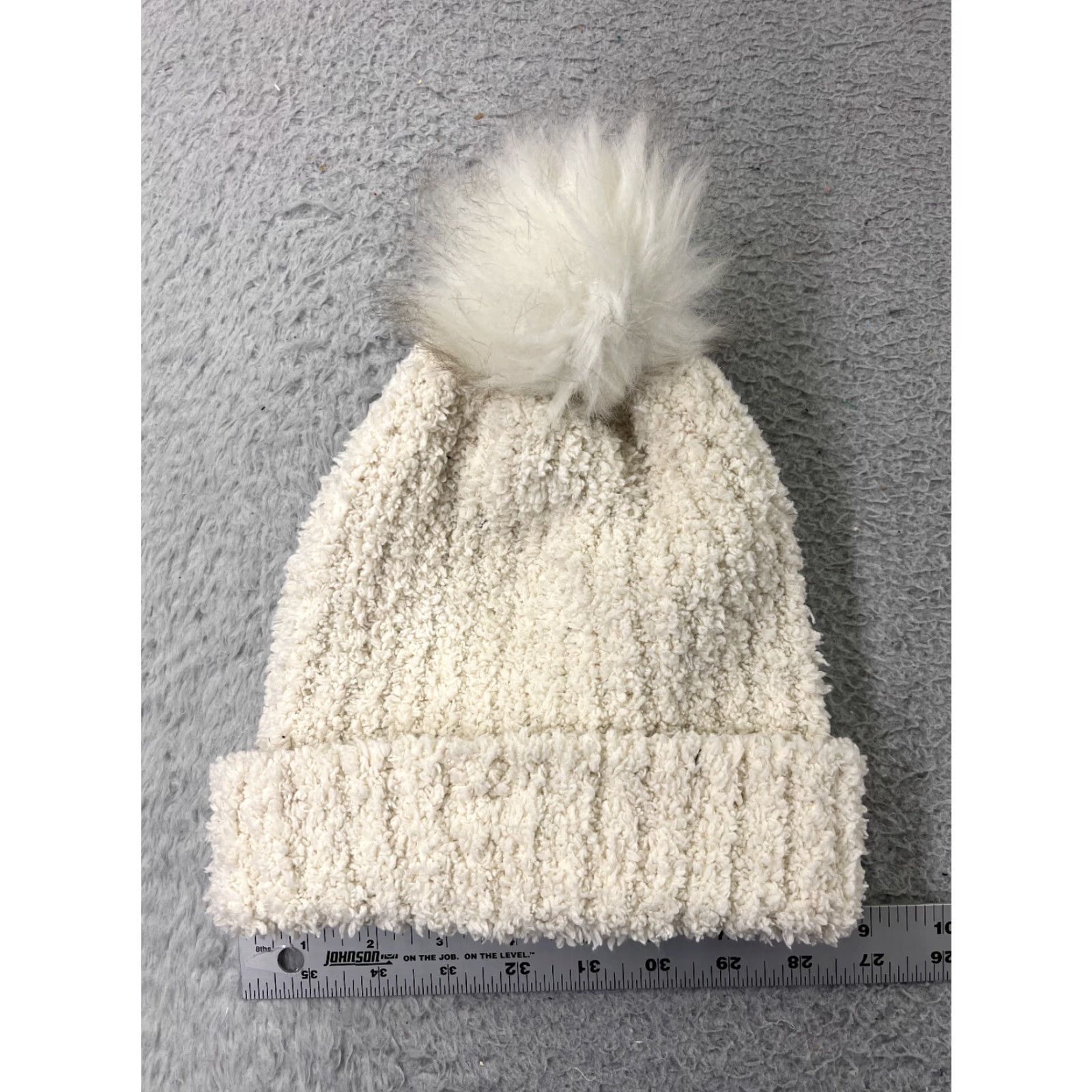 Vintage Beanie Hat Unbranded Beanie Adult One Size White Knit 100% Polyester Faux Fur Pom Winter Ski Womens Size ONE SIZE - 3 Thumbnail