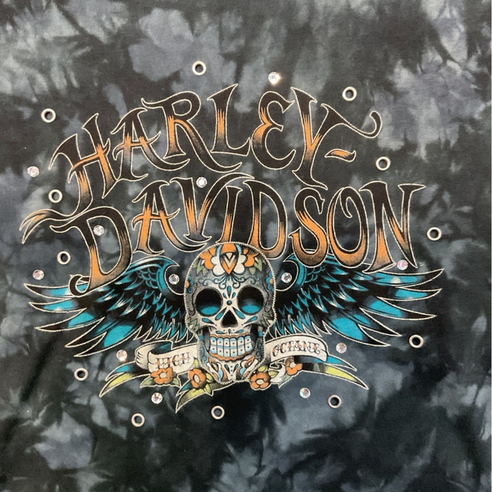 Harley Davidson Harley-Davidson Y2K Rhinestone Tie-Dye Skull Graphic T-Shirt Size S / US 4 / IT 40 - 3 Thumbnail