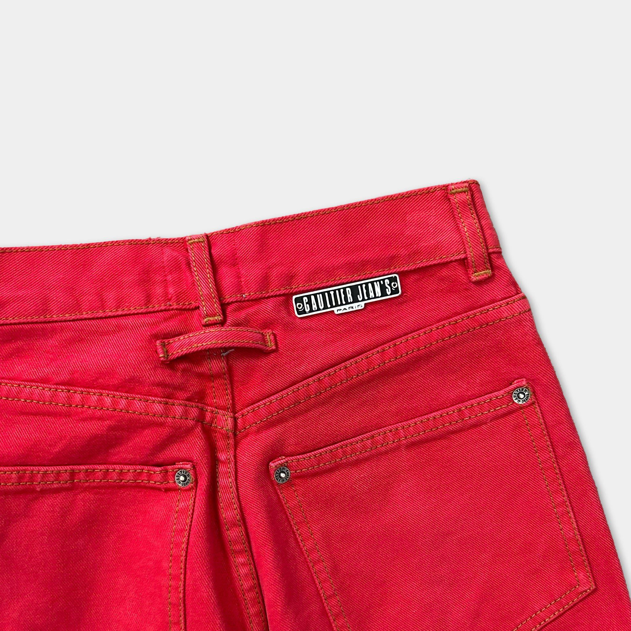 Jean Paul Gaultier Jean Paul Gaultier Red High Waisted Hand Print Jeans Size US 30 / EU 46 - 5 Thumbnail