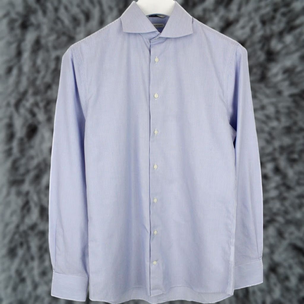Suitsupply Suitsupply Pinstriped Formal Shirt Mens 39 / 15 1/2 Extra Slim Fit Button-Up Cotton Blue Pinstripe Dress Shirt Shirt Mens Size 40R - 1 Thumbnail