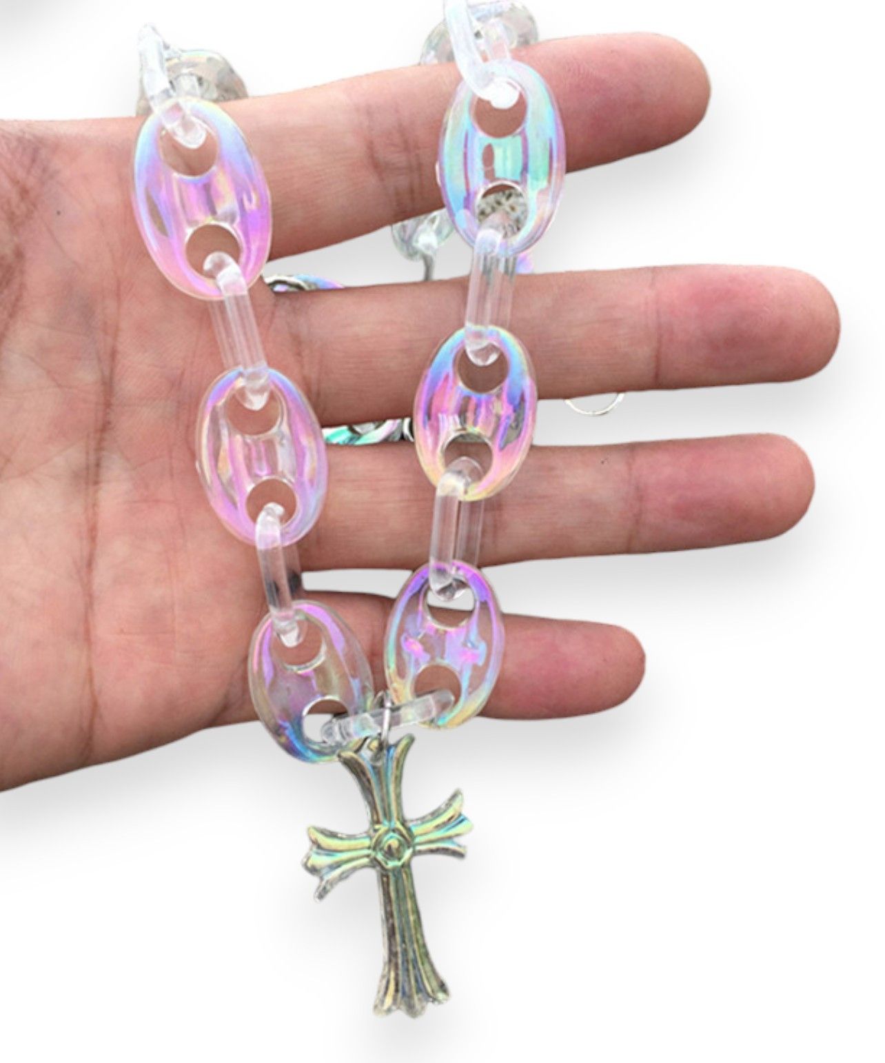 Japanese Brand × Vintage 💎 Chrome Hearts Style Necklace Cross Acrylic Opal Chain Size ONE SIZE - 6 Thumbnail