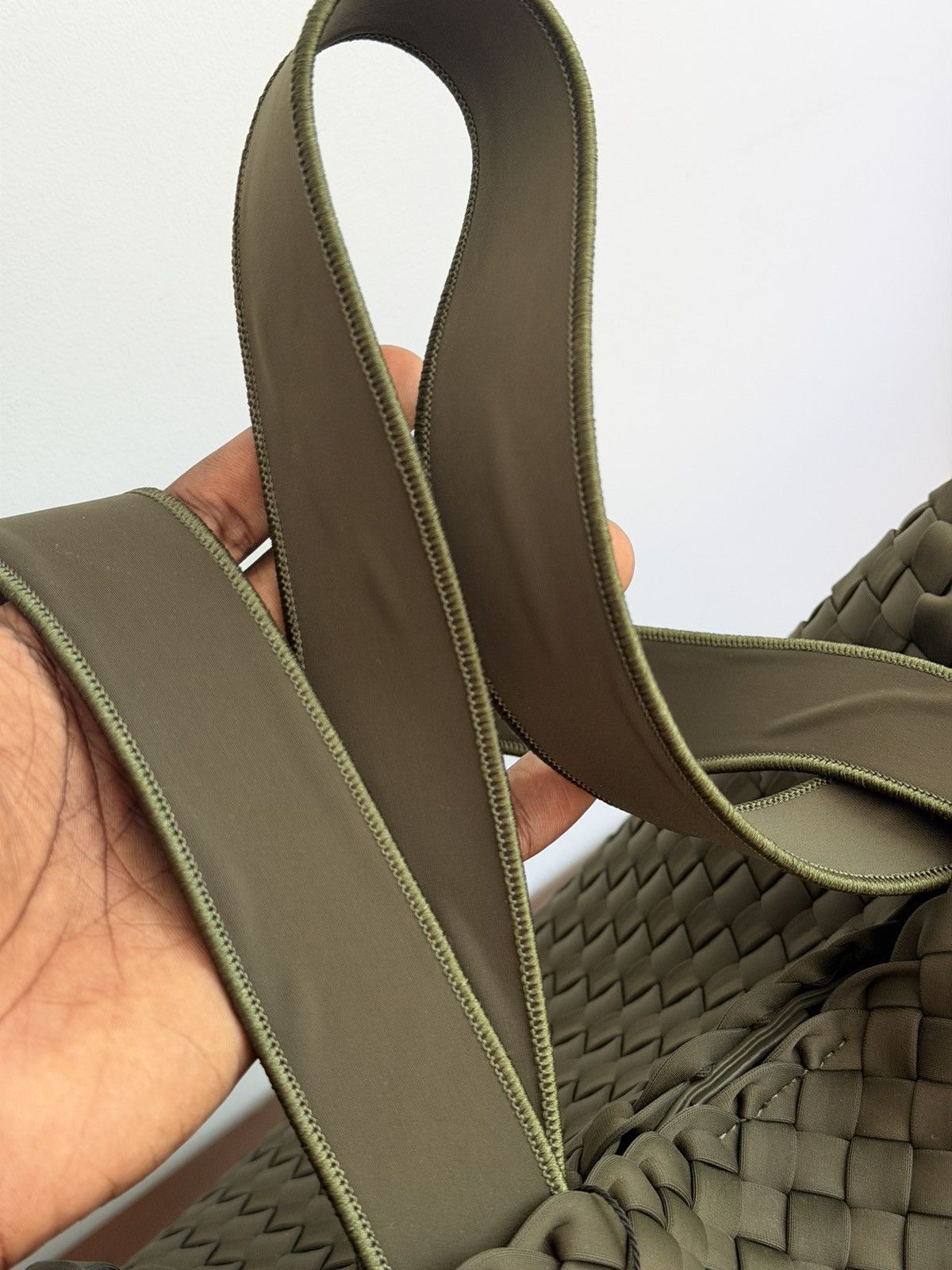 Naghedi Olive Woven Shopper Tote Bag