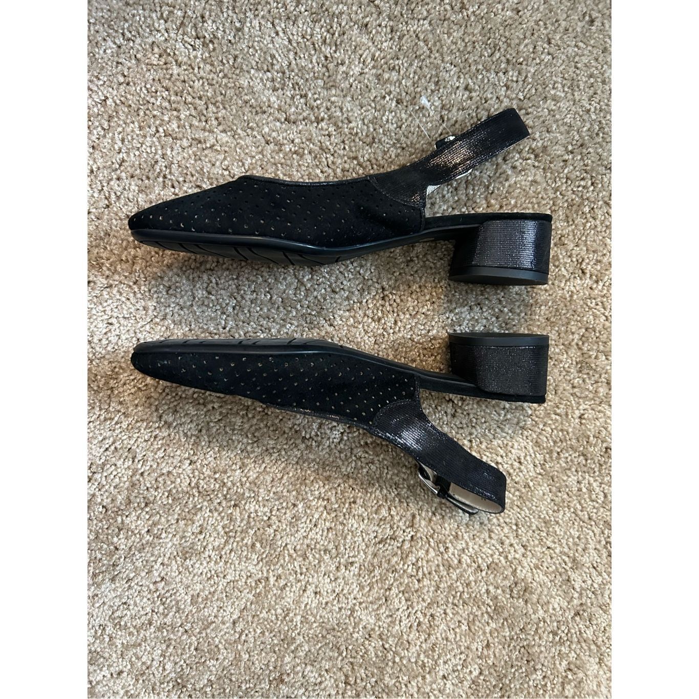 Norma Kamali Amalfi by Rangoni NWOT Black Perforated Slingback Block Heels, Size 9.5, MP $165 Size US 9.5 / IT 39.5 - 15 Thumbnail