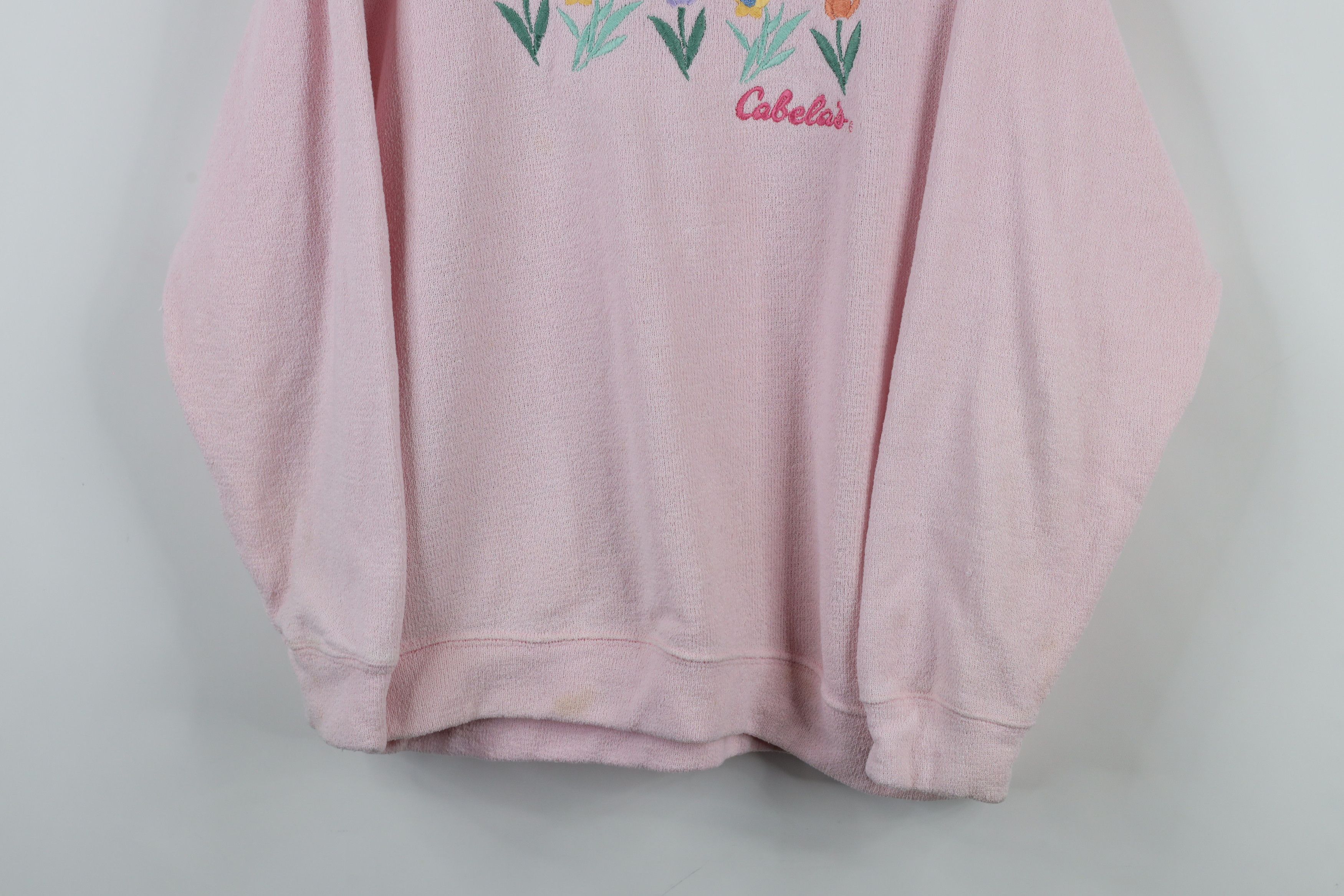 Cabelas × Vintage Vintage 90s Cabelas Flower Terry Cloth Sweatshirt Pink Size M / US 6-8 / IT 42-44 - 3 Thumbnail