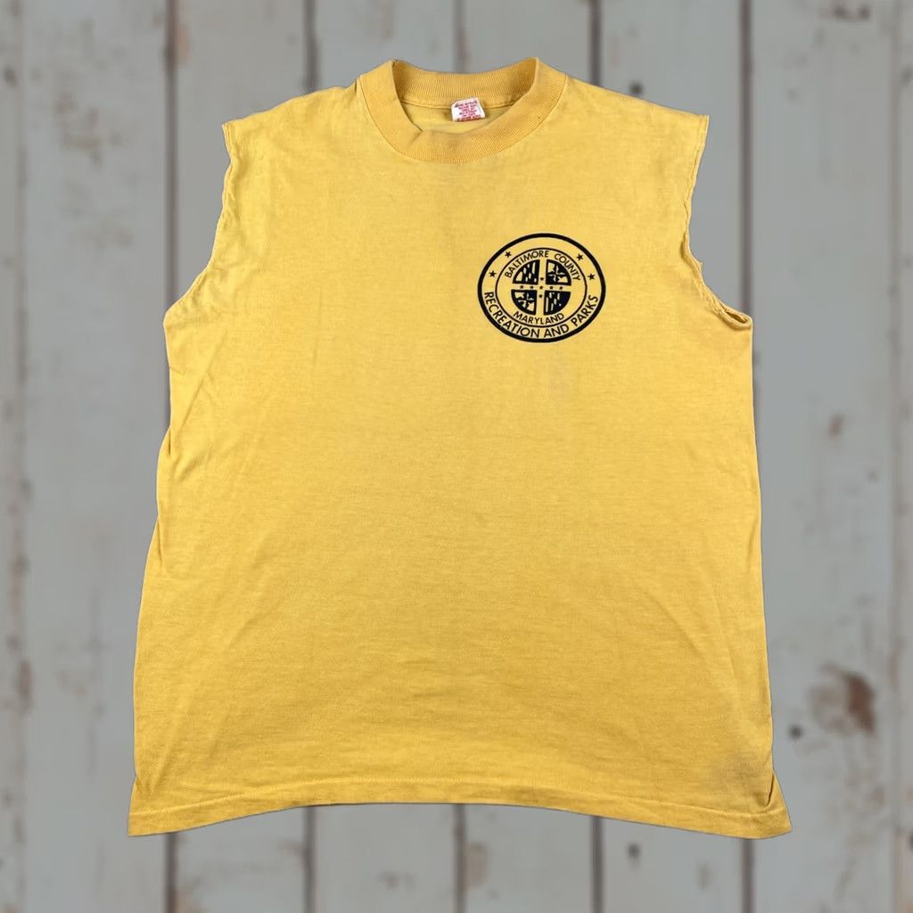 Vintage VINTAGE Collegiate Pacific Maryland Baltimore County Recreation & Parks Tank Top Shirt Men M Yellow 90s Outdoor Urban City Virginia Size US M / EU 48-50 / 2 - 1 Thumbnail