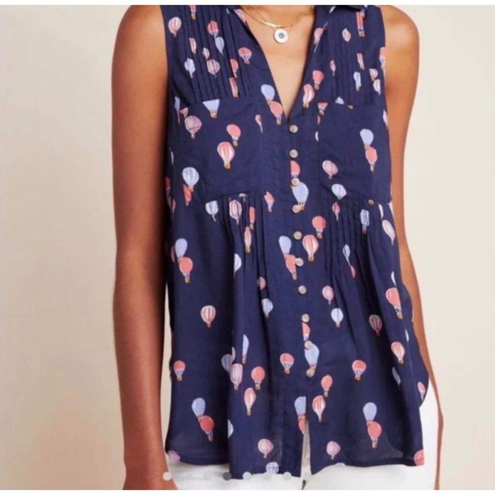 Anthropologie Maeve Anthropologie Balloon Print Sleeveless Blouse Navy XS Size XS / US 0-2 / IT 36-38 - 1 Thumbnail