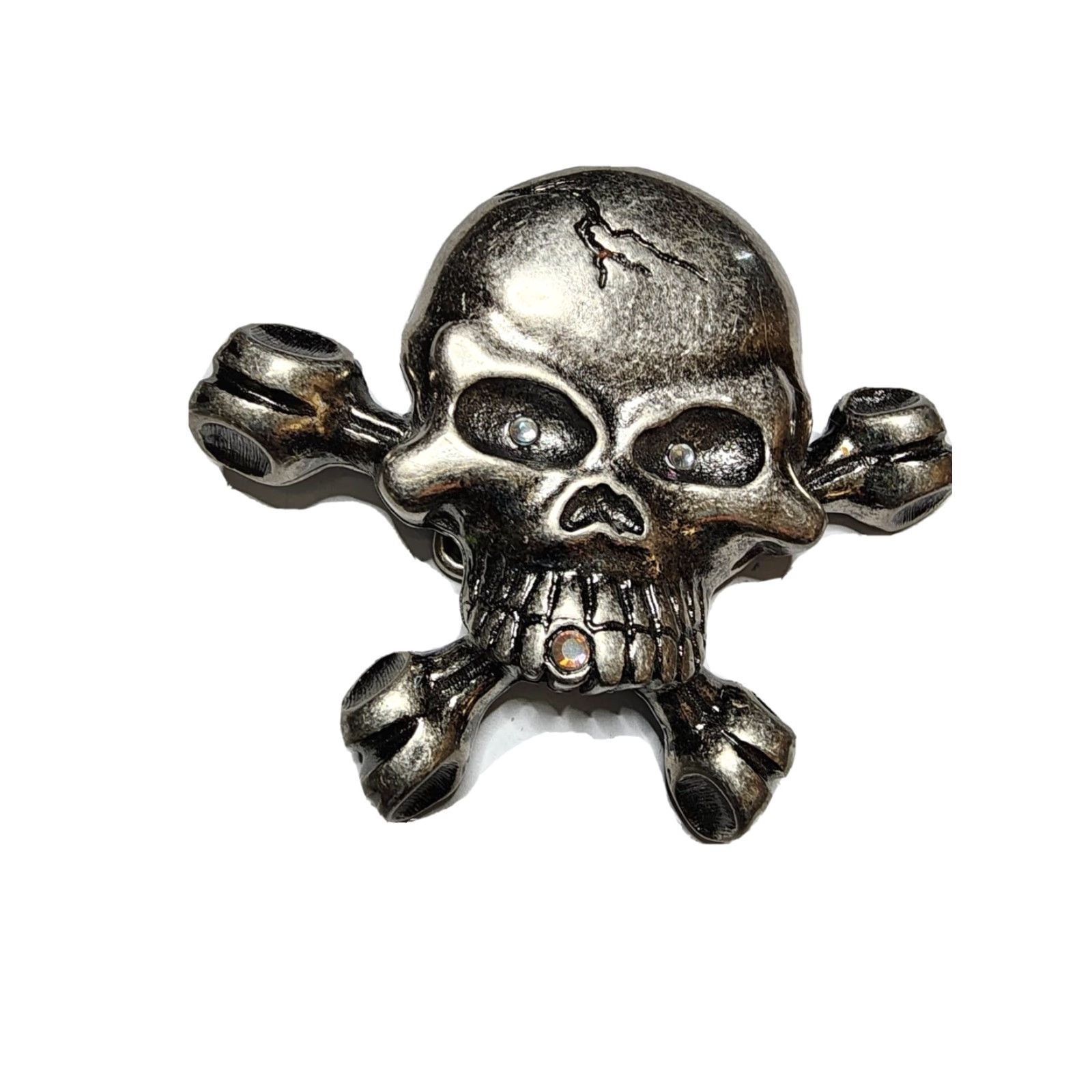 Vintage Vtg Heavy Skull Crossbones Rock Rebel Pirate Crystal Silvertone Belt Buckle Size ONE SIZE - 2 Thumbnail