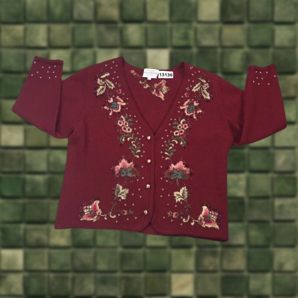 Vintage VINTAGE Susan Bristol Cardigan Women 100% Wool Beaded Embroidered Red Large Size L / US 10 / IT 46 - 1 Thumbnail