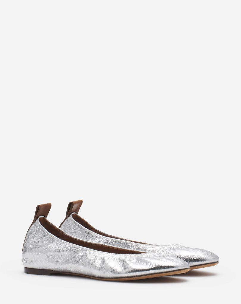 Lanvin o1s22i1n1024 Laminate Ballet Flats in Silver Size US 11 / IT 41 - 2 Thumbnail