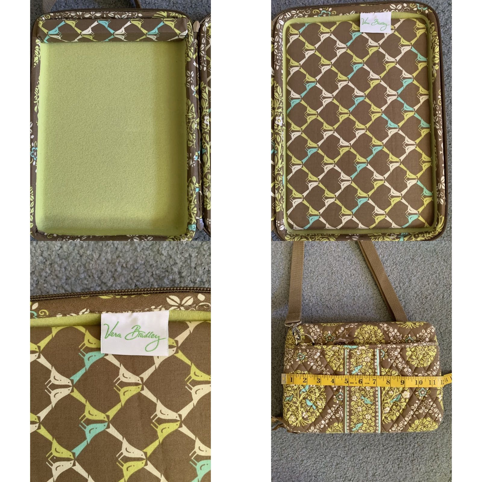 Vera Bradley Vera Bradley Sittin' In A Tree Laptop Bag Crossbody Hard Shell Carry On Case, Quilted, Adjustable Strap, Women, Lime Green/Brown, See Picture, Used Size ONE SIZE - 8 Thumbnail