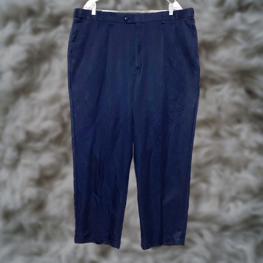 George George Navy Blue Pleated Dress Pants Mens 40x28.5 Office Preppy Workwear Classic Pants Mens Navy Blue Pleated Dress Office Workwear 40x28.5 Mens Size US 40 / EU 56 - 1 Thumbnail