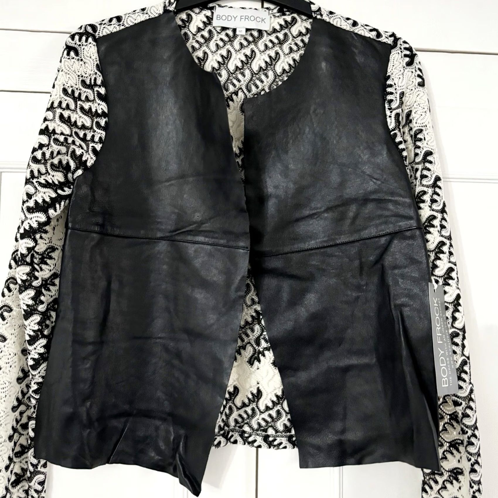Vintage Body Frock Lace / Leather Jacket Womens UK 12 Open Front Lightweight Black New With Tags Size XL / US 12-14 / IT 48-50 - 3 Thumbnail