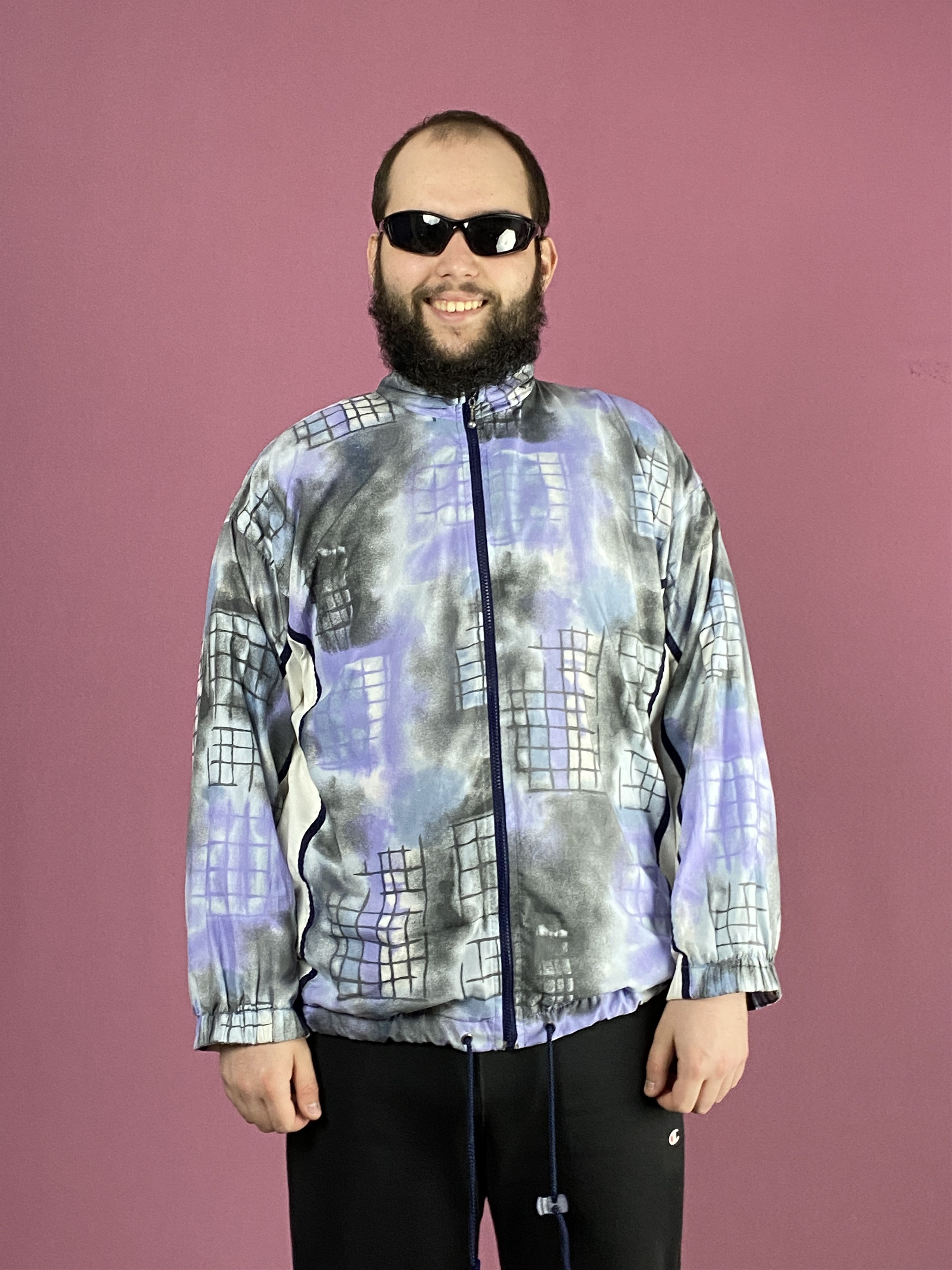 Vintage 90s Vintaeg Men's Abstract Windbreaker Jacket - L Size US L / EU 52-54 / 3 - 1 Thumbnail