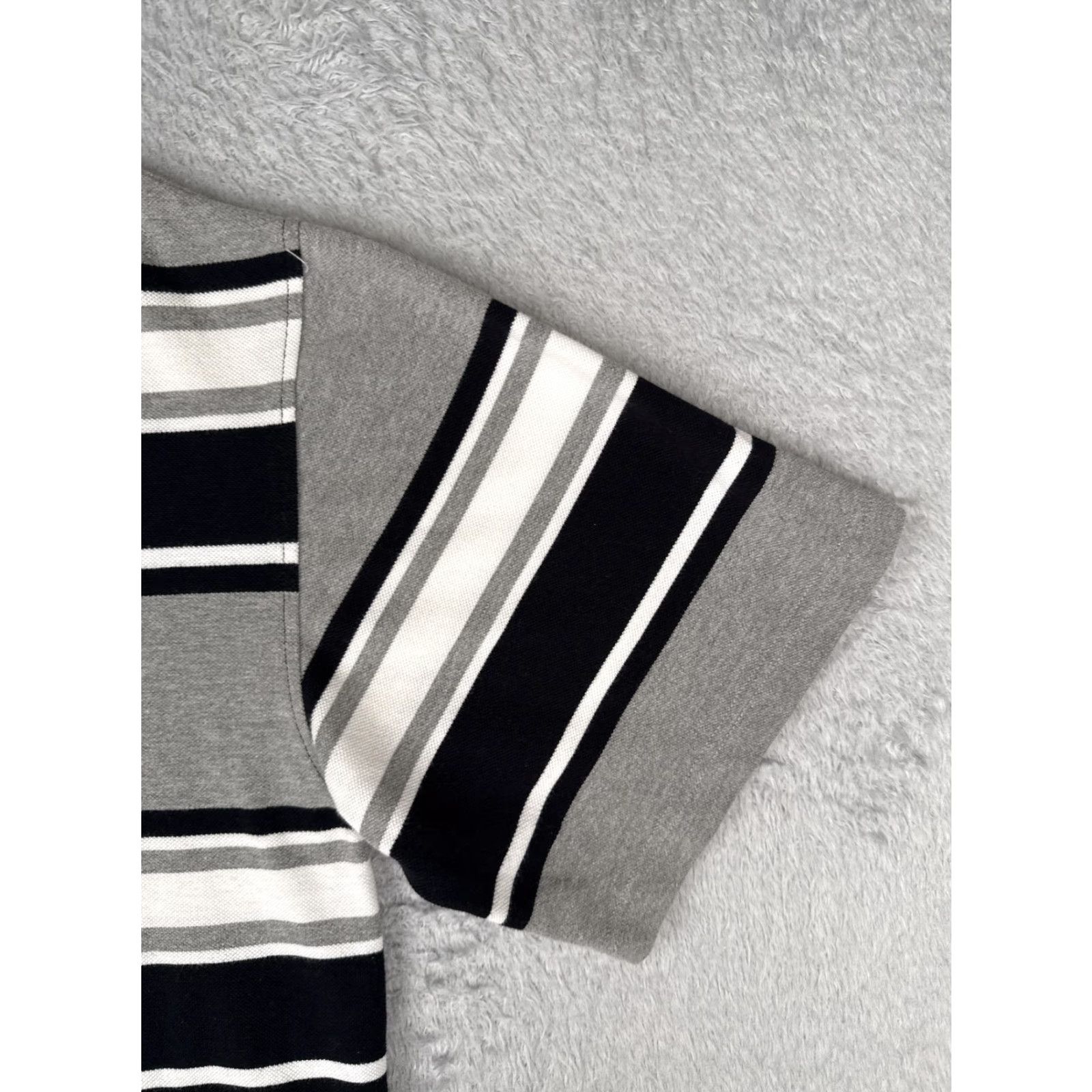 Vintage VINTAGE Culture Polo Shirt Mens L Gray Black White Striped Knit Short Sleeve Size US L / EU 52-54 / 3 - 2 Thumbnail
