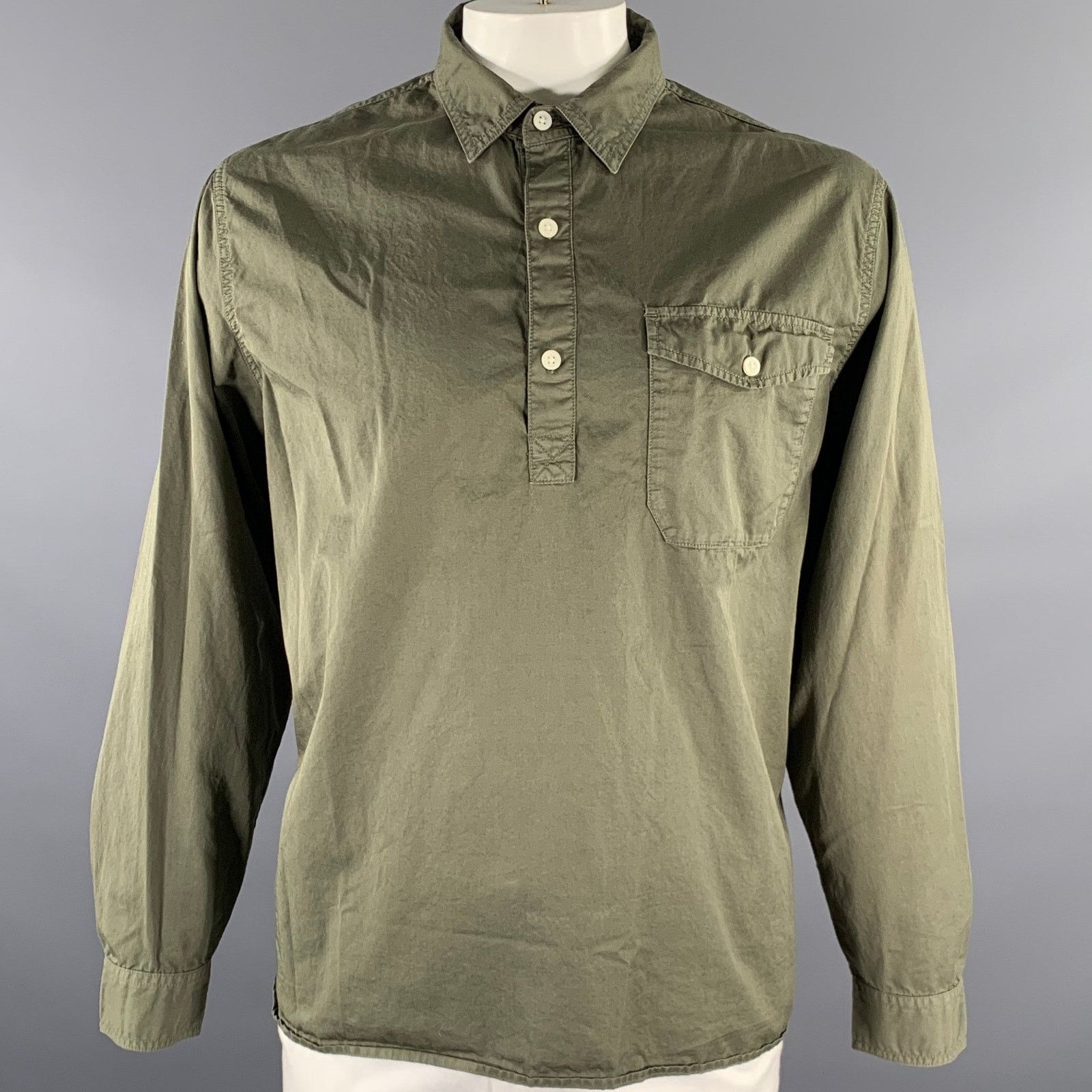 Alex Mill ALEX MILL Green Olive Cotton Pop-Over Long Sleeve Shirt Size US XL / EU 56 / 4 - 1 Thumbnail