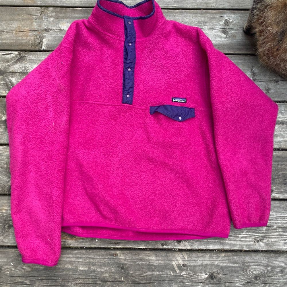 Patagonia × Vintage Vintage 90s Patagonia Snap Fleece Sweater Large Pink Size US L / EU 52-54 / 3 - 7 Thumbnail