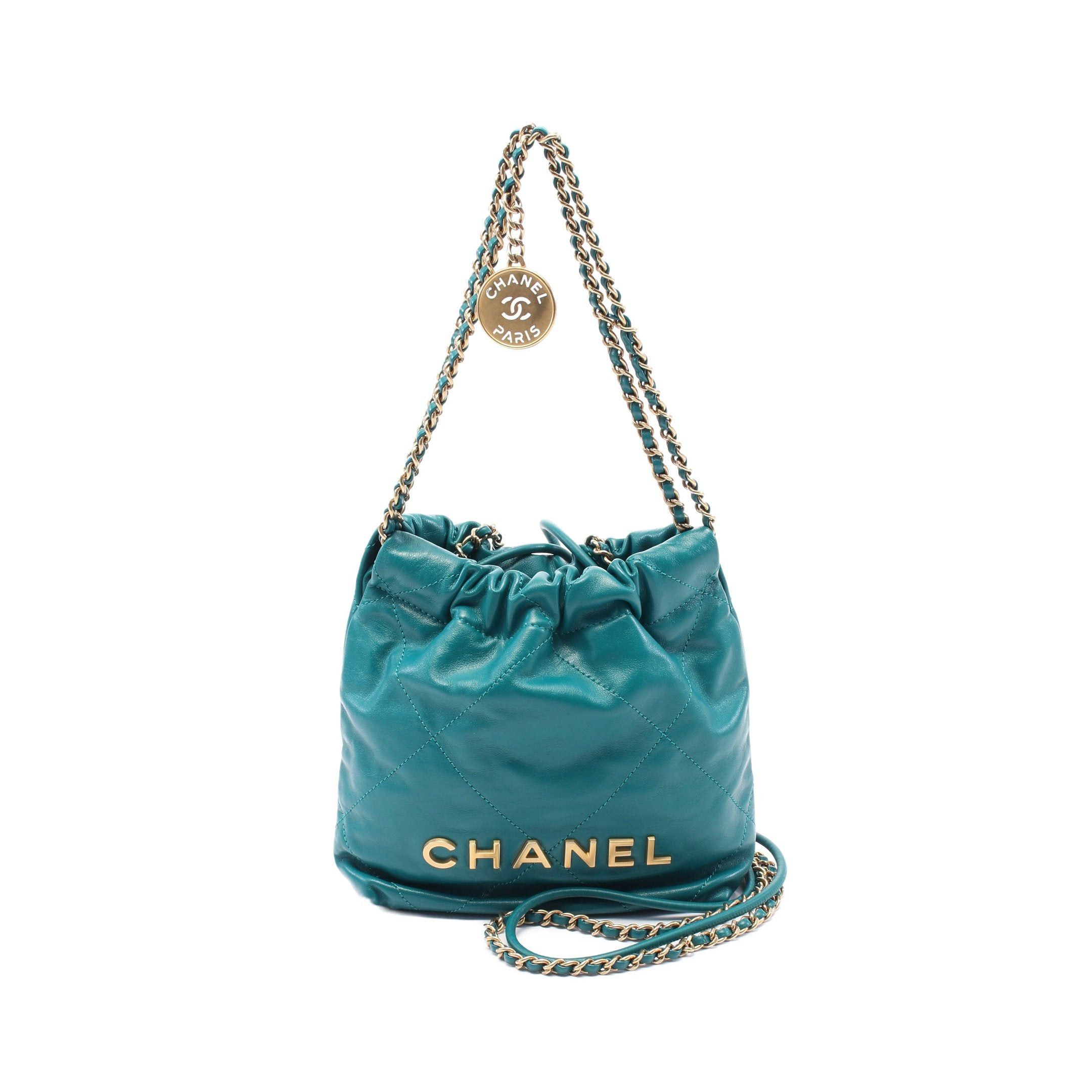 Chanel Chanel 22 Mini Chain Shoulder Bag Leather Green Gold Hardware
