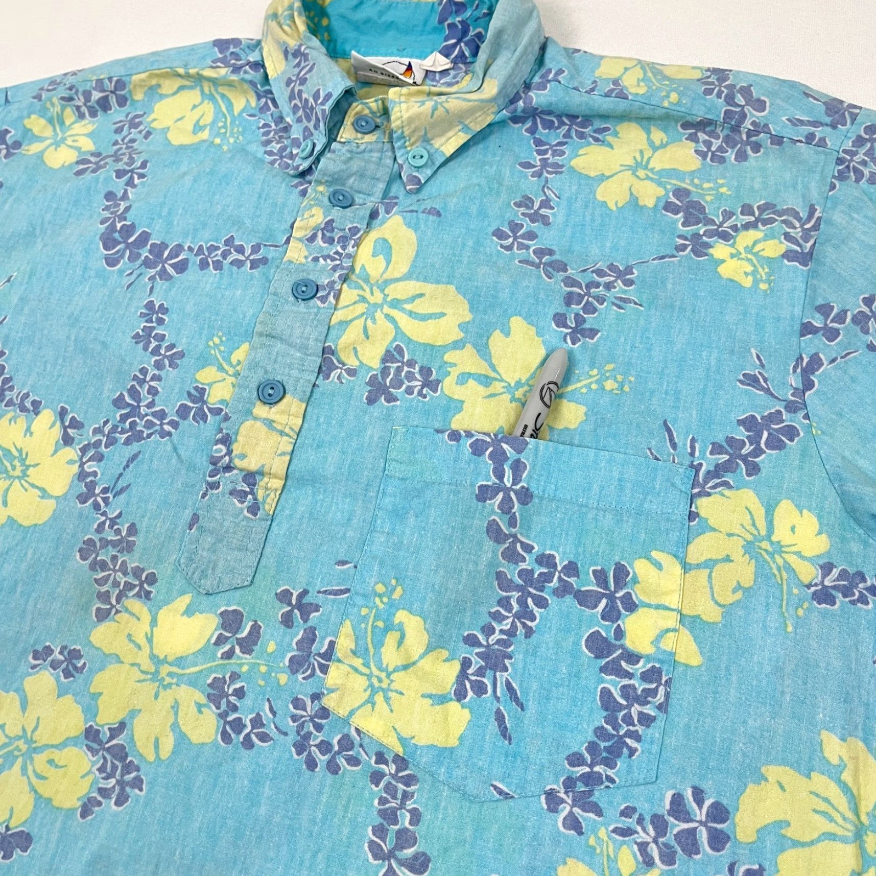 Vintage VTG Hobie Shirt Adult Mens XL Blue Floral Hawaiian Tropical Vacation 90s Button-Up Short Sleeve Cotton Size US XL / EU 56 / 4 - 5 Thumbnail