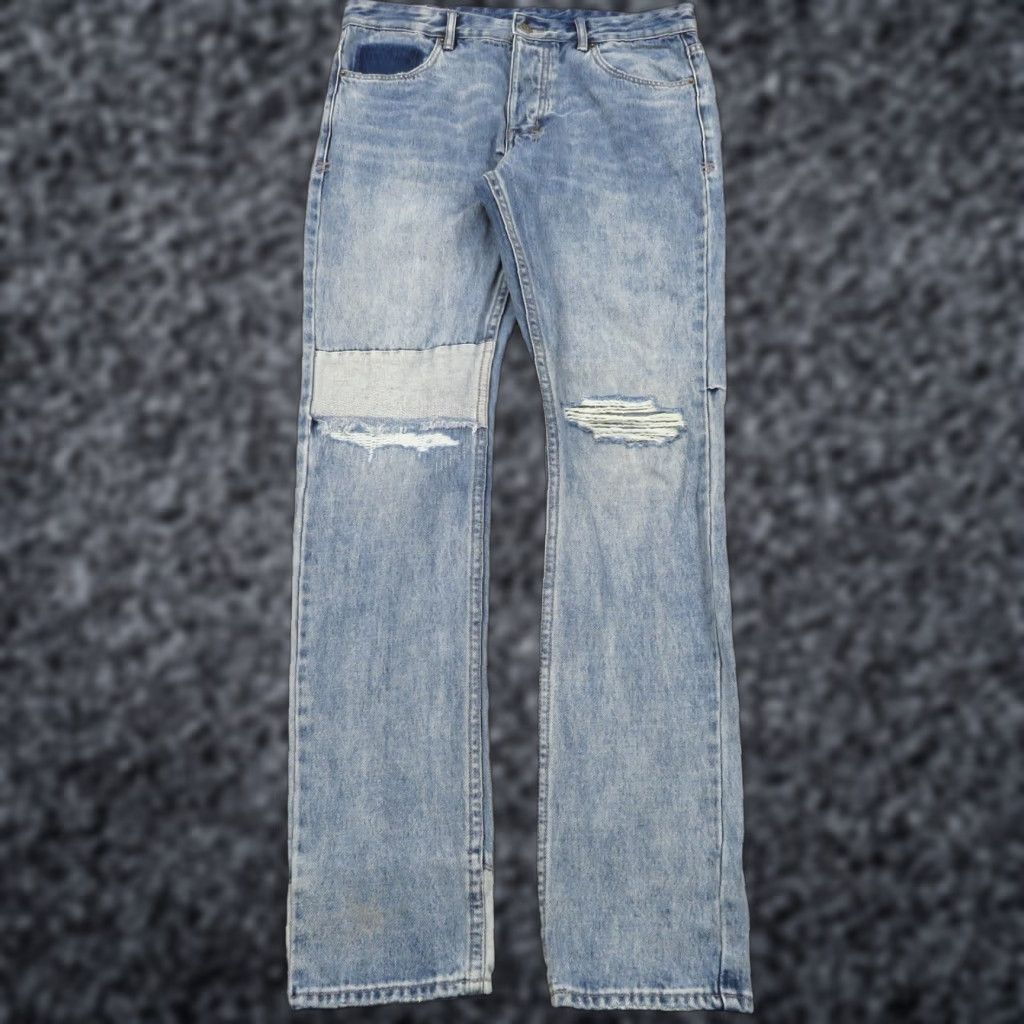 Ksubi Ksubi Jeans 33x34 Chitch Retrograde Thrashed Denim Patchwork Grunge Designer Men Jeans Slim 33 Blue Distressed 5-Pocket Mens Size US 33 - 1 Thumbnail