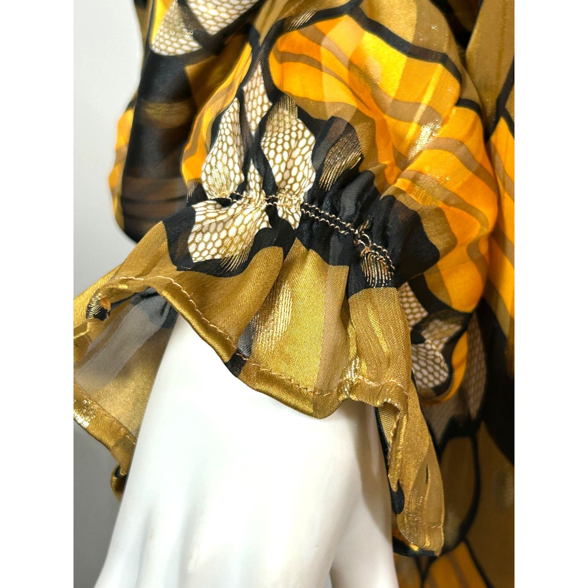 Joie Joie Blouse M Gold Yellow Orange Brown Long Puff Sleeve Ruff Size M / US 6-8 / IT 42-44 - 10 Thumbnail