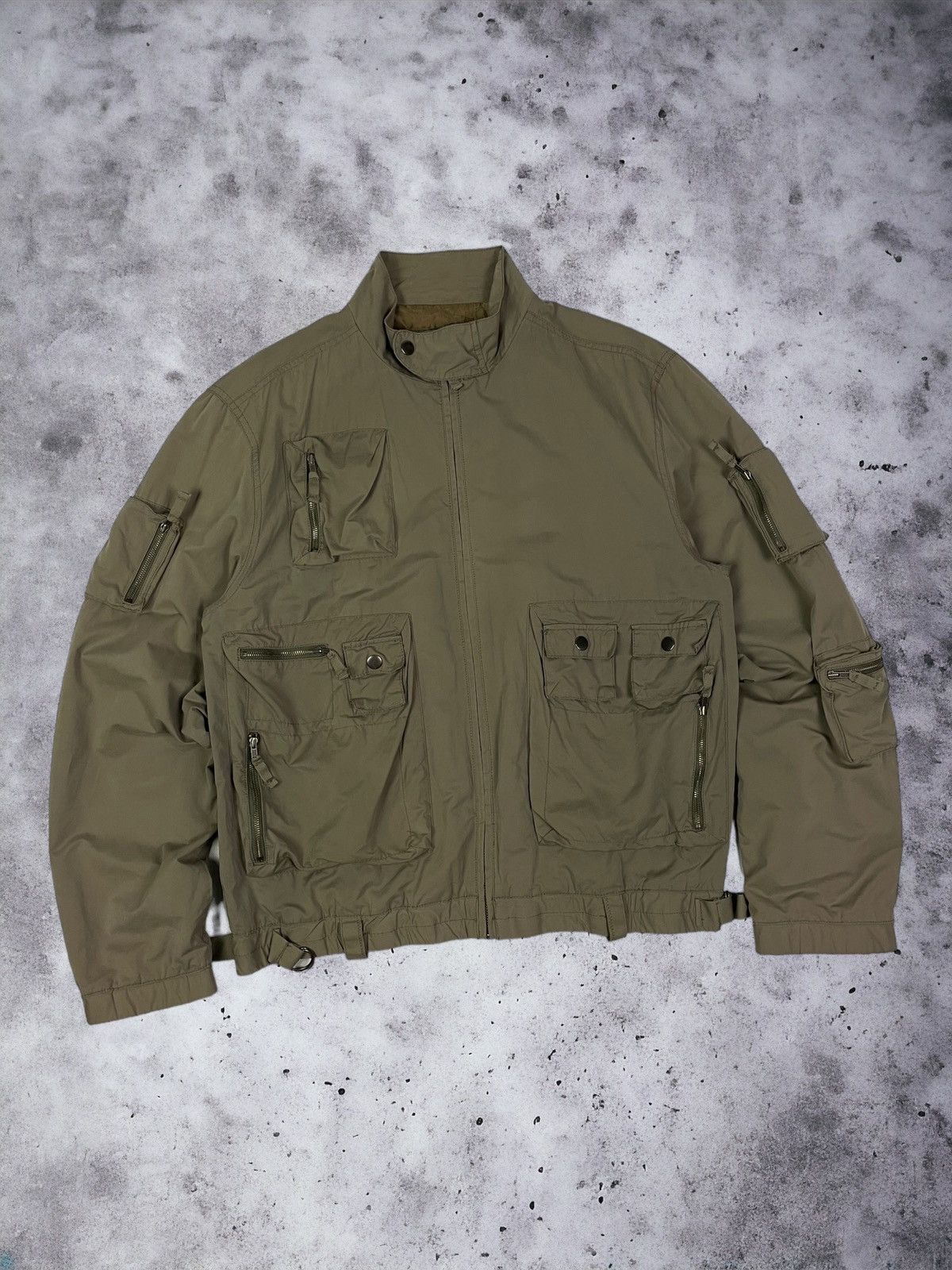 image of Archival Clothing x Vintage Y2K Multi Pocket Japanese Avant Garde Jacket in Khaki Green (Size Mediu