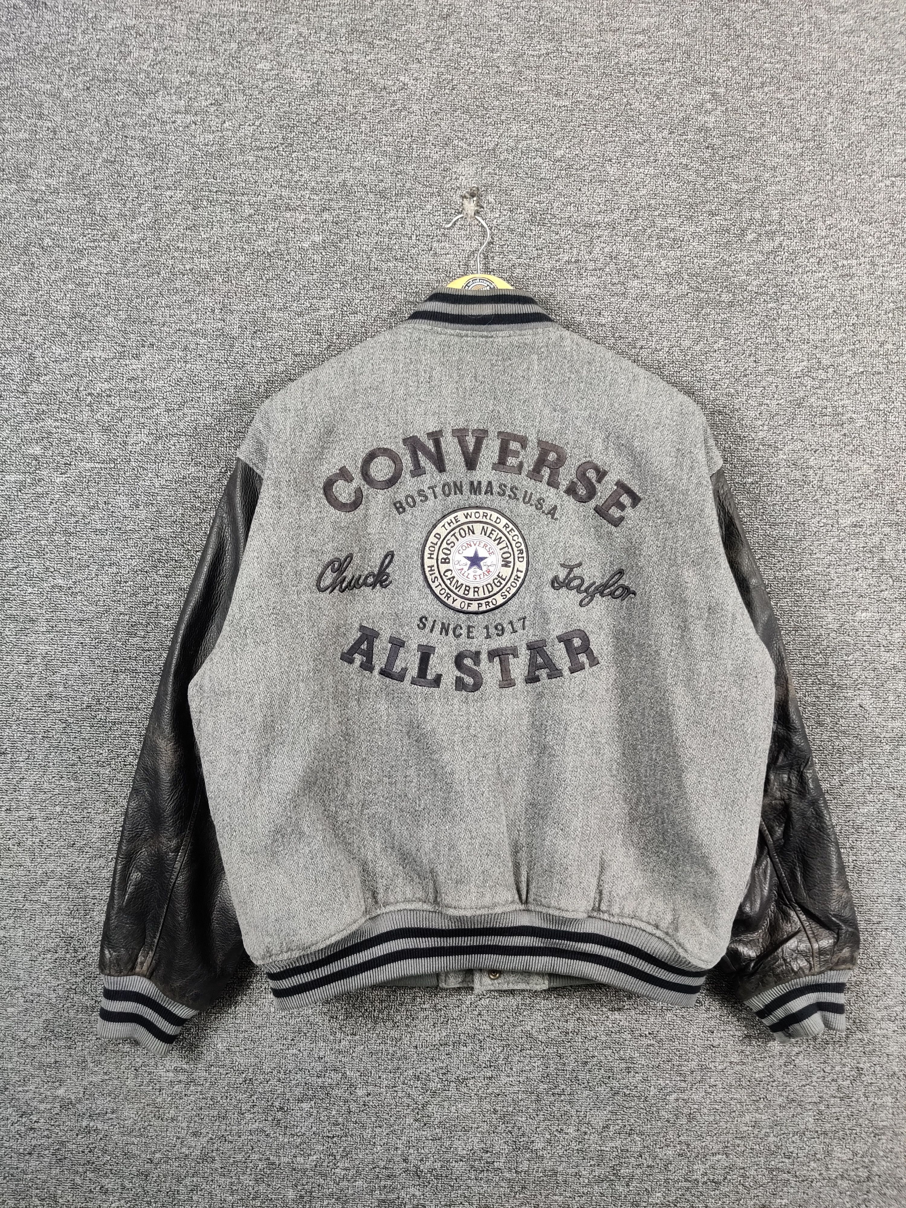 Converse Vintage 90s Converse Embroidery Varsity Leather Jacket Size US L / EU 52-54 / 3 - 1 Thumbnail