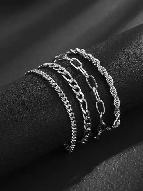 VIBE Punk Gothic Silver Vintage Minimalist 4pc Bracelet Size ONE SIZE - 2 Thumbnail
