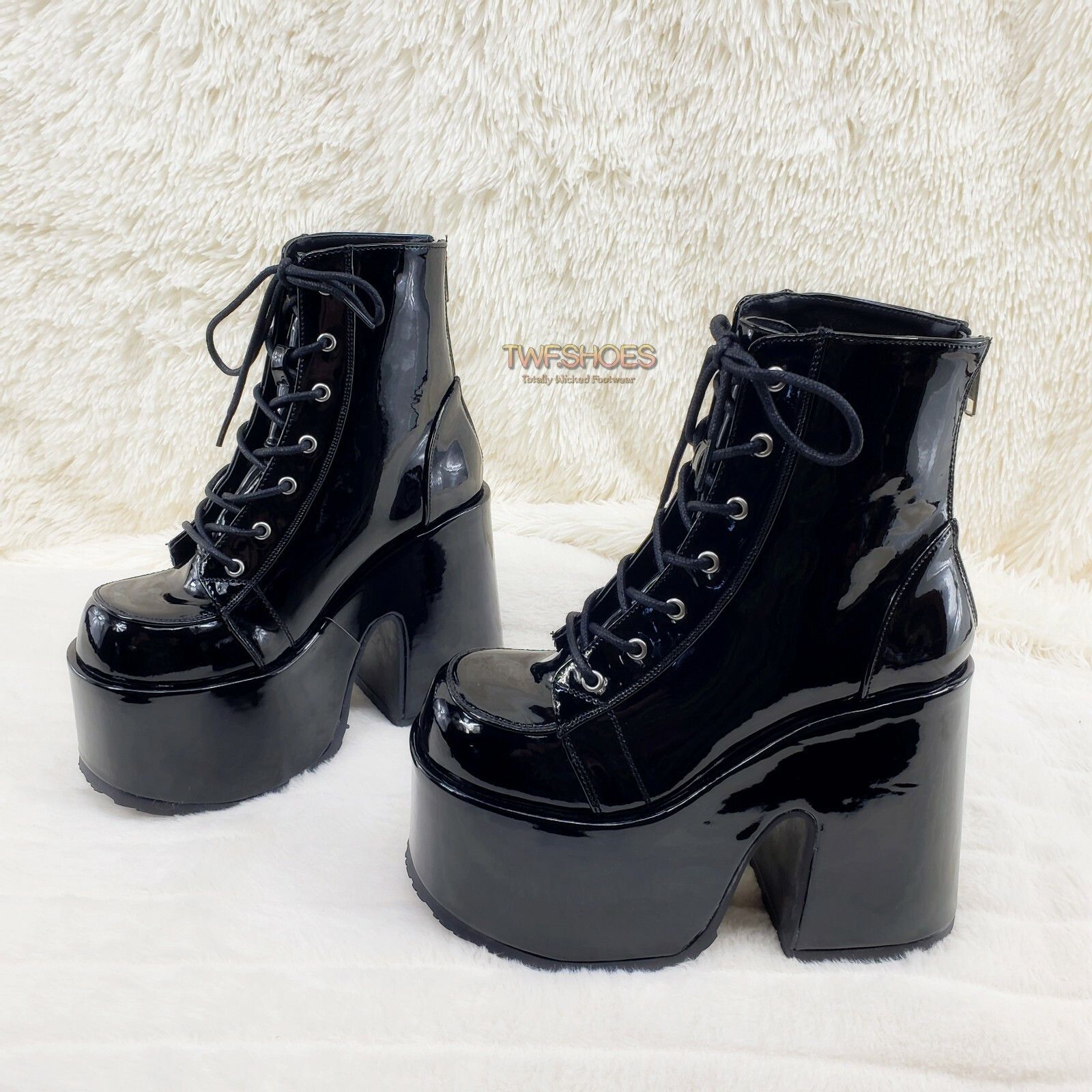 Demonia Cult DEMONIA Camel 203 Stacked Black Patent Platform Goth Punk An Size US 11 / IT 41 - 6 Thumbnail