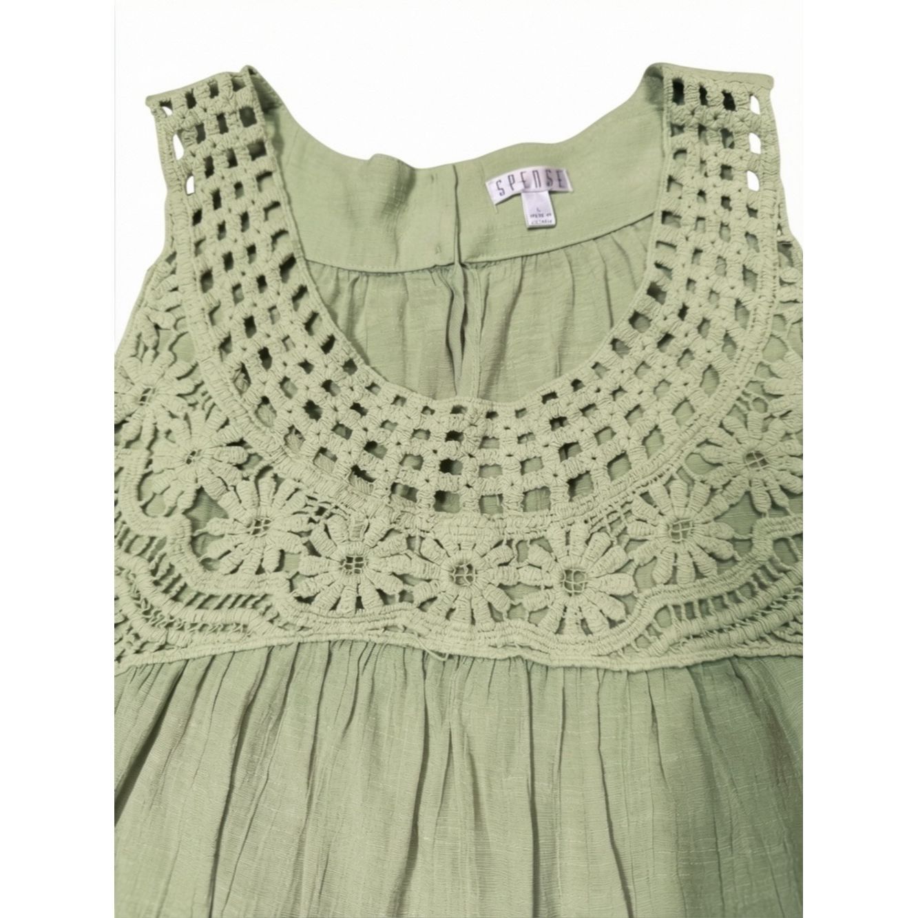 Other Spense Olive Crochet-Yoke Sleeveless Tunic Top Size L Size L / US 10 / IT 46 - 5 Thumbnail