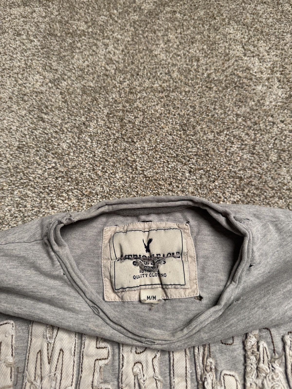 American Eagle Outfitters AMERICAN EAGLE HEATHER GREY DISTRESSED PATCHWORK TEE Size US M / EU 48-50 / 2 - 3 Thumbnail