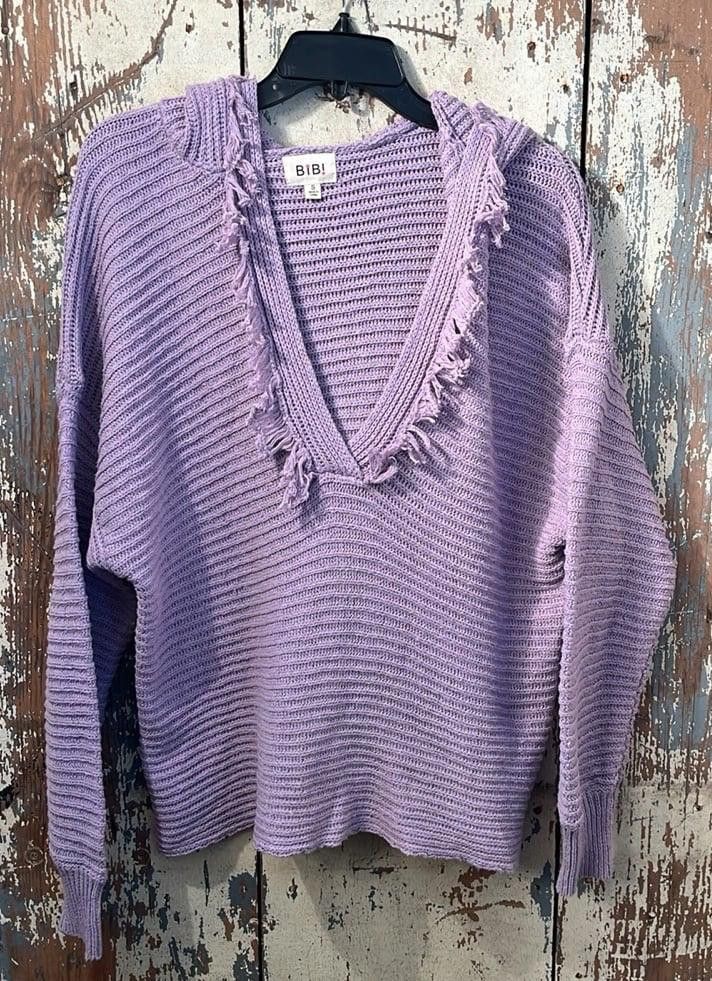 Designer BIBI V Neck Hooded Sweater Fringe Small Long sleeves Size S / US 4 / IT 40 - 1 Thumbnail