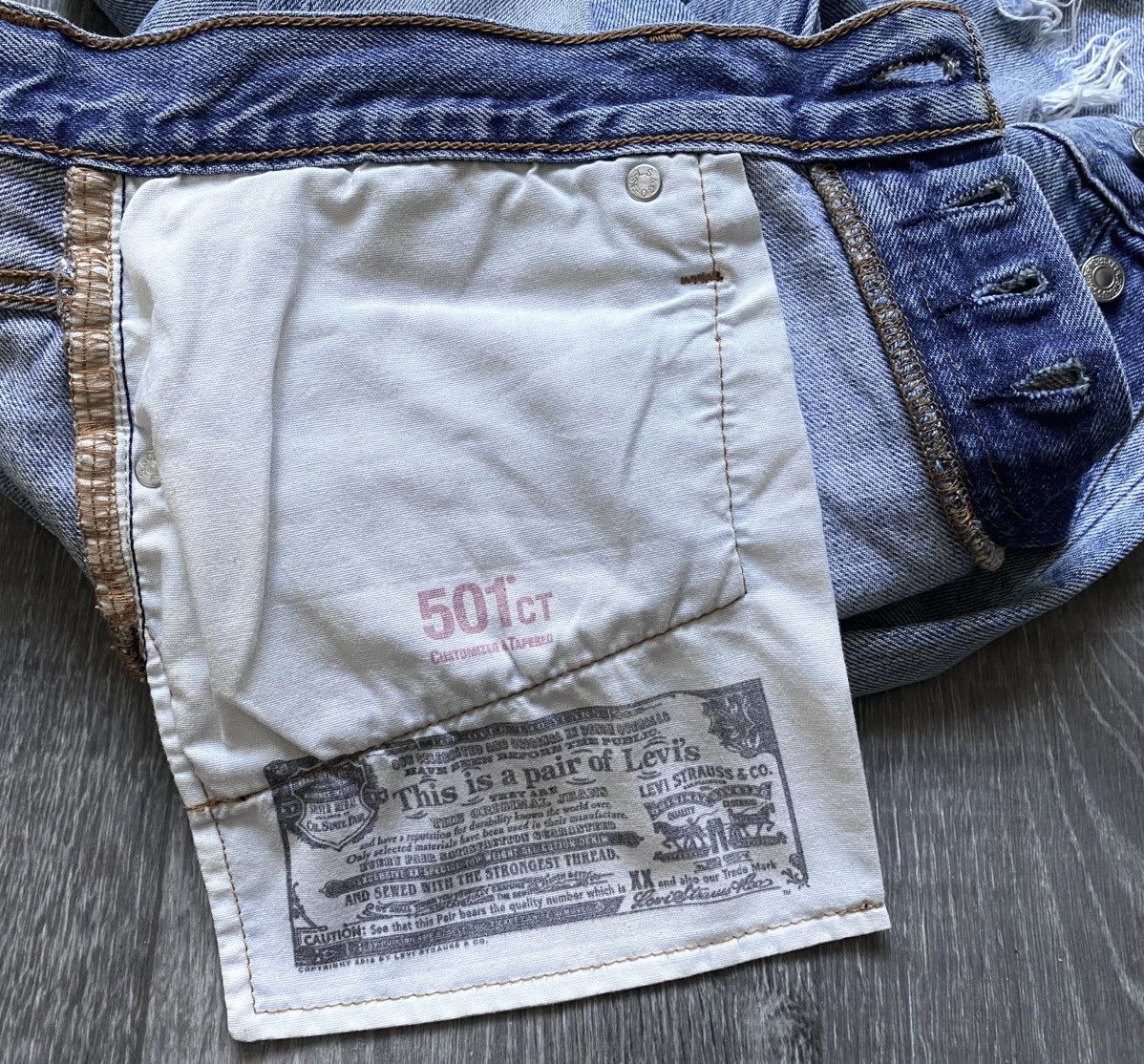 Levi's Vintage Clothing Levi’s Customized Tapered 501 CT Torn Distressed Jeans Denim Size 26" / US 2 / IT 38 - 11 Thumbnail