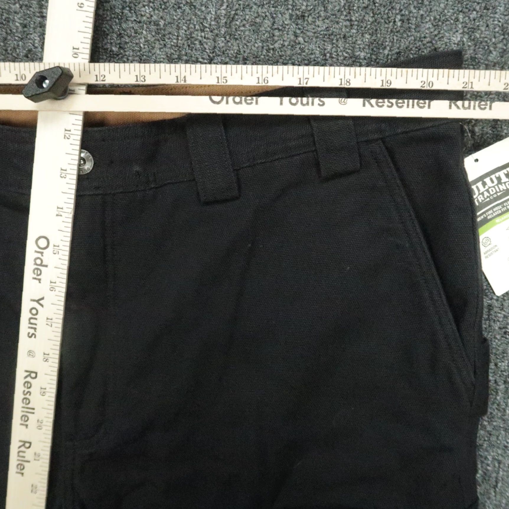 Duluth Trading Pants Men 42x32 Black Fire Hose Cargo Workwear NWT Denim Cotton Pockets Lined 42 in Inseam 32 in Regular Vintage: No Mens