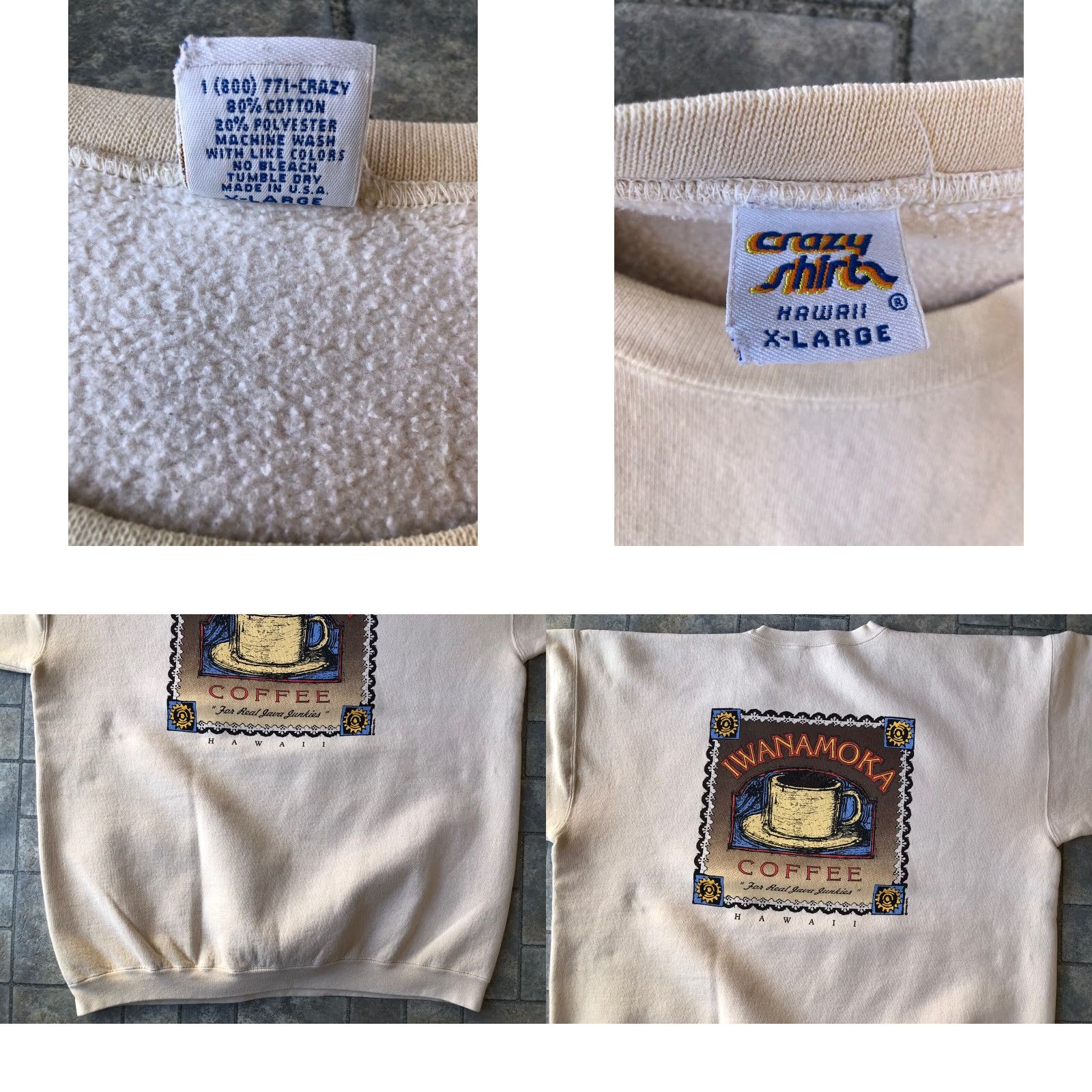 Vintage VINTAGE Crazy Shirts Shirt XL Mens USA Beige Long Sleeve Logo Very Good Iwanamoka Coffee Made In USA Size US XL / EU 56 / 4 - 8 Thumbnail