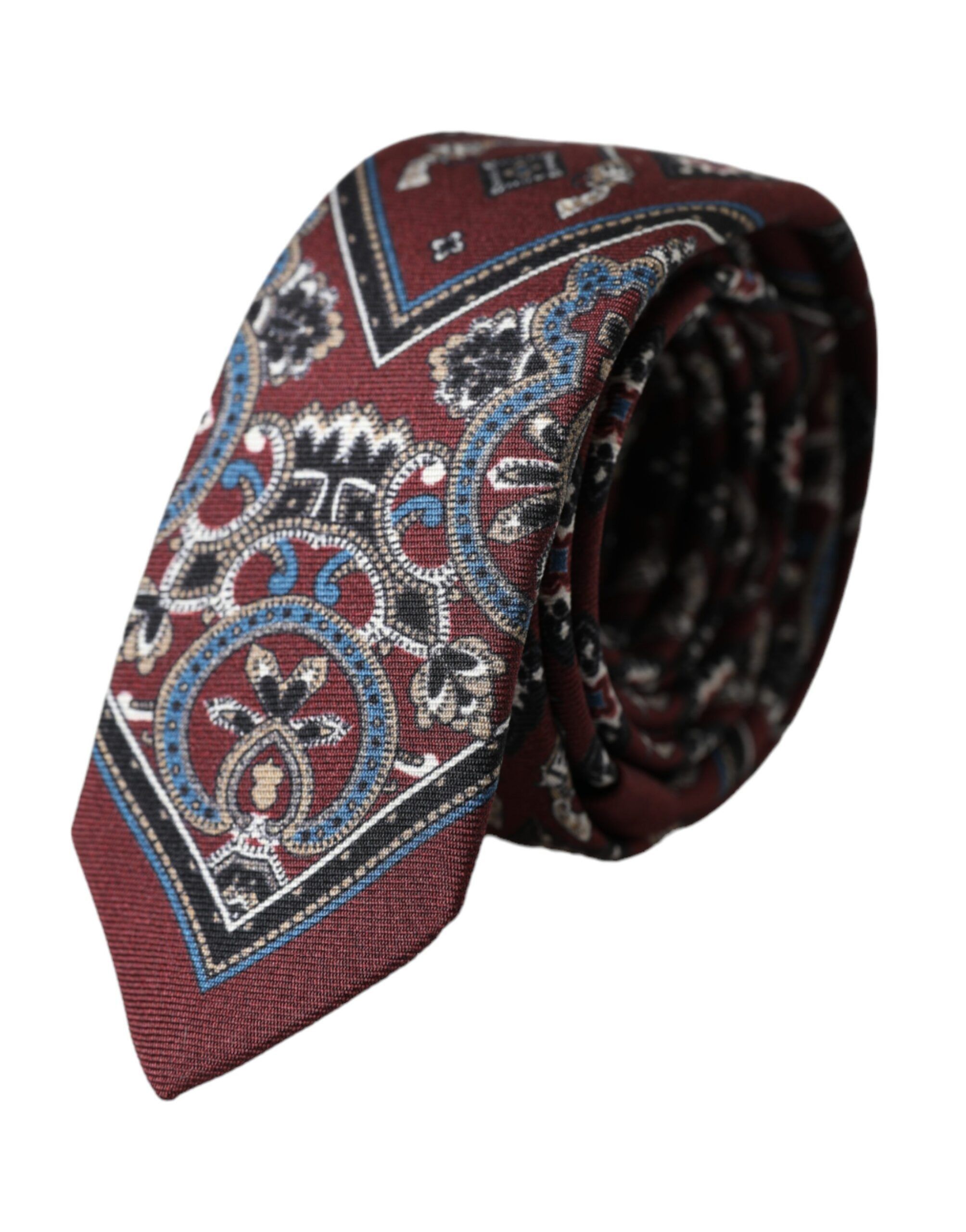 Dolce & Gabbana Bordeaux Printed 100% Silk Adjustable Men Men's Tie Size ONE SIZE - 1 Thumbnail