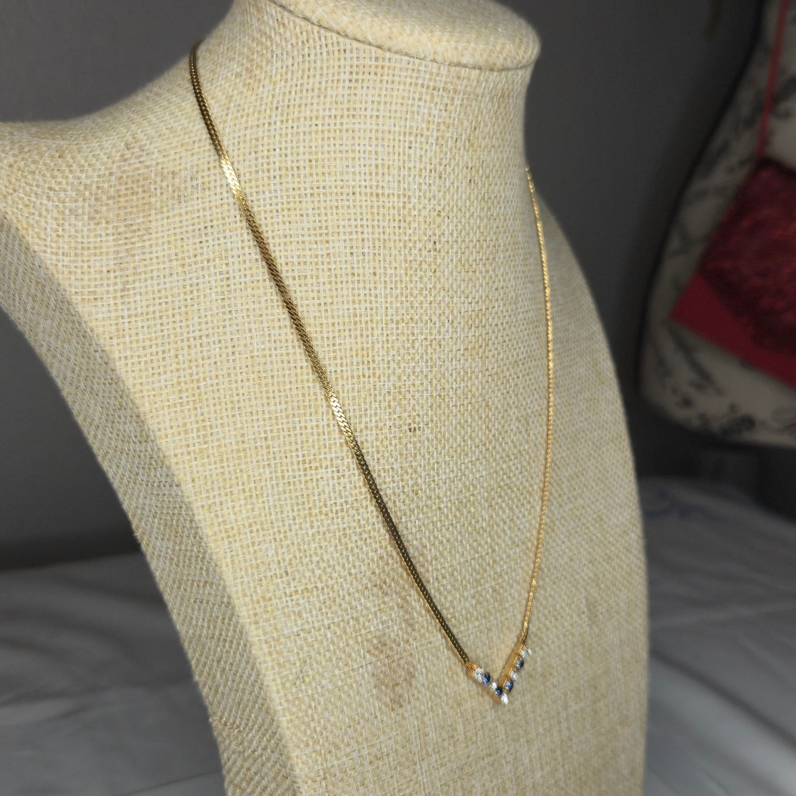 Vintage Vintage Gold Tone Flat Chain Necklaces Faux Sapphire & Ruby Size ONE SIZE - 7 Thumbnail