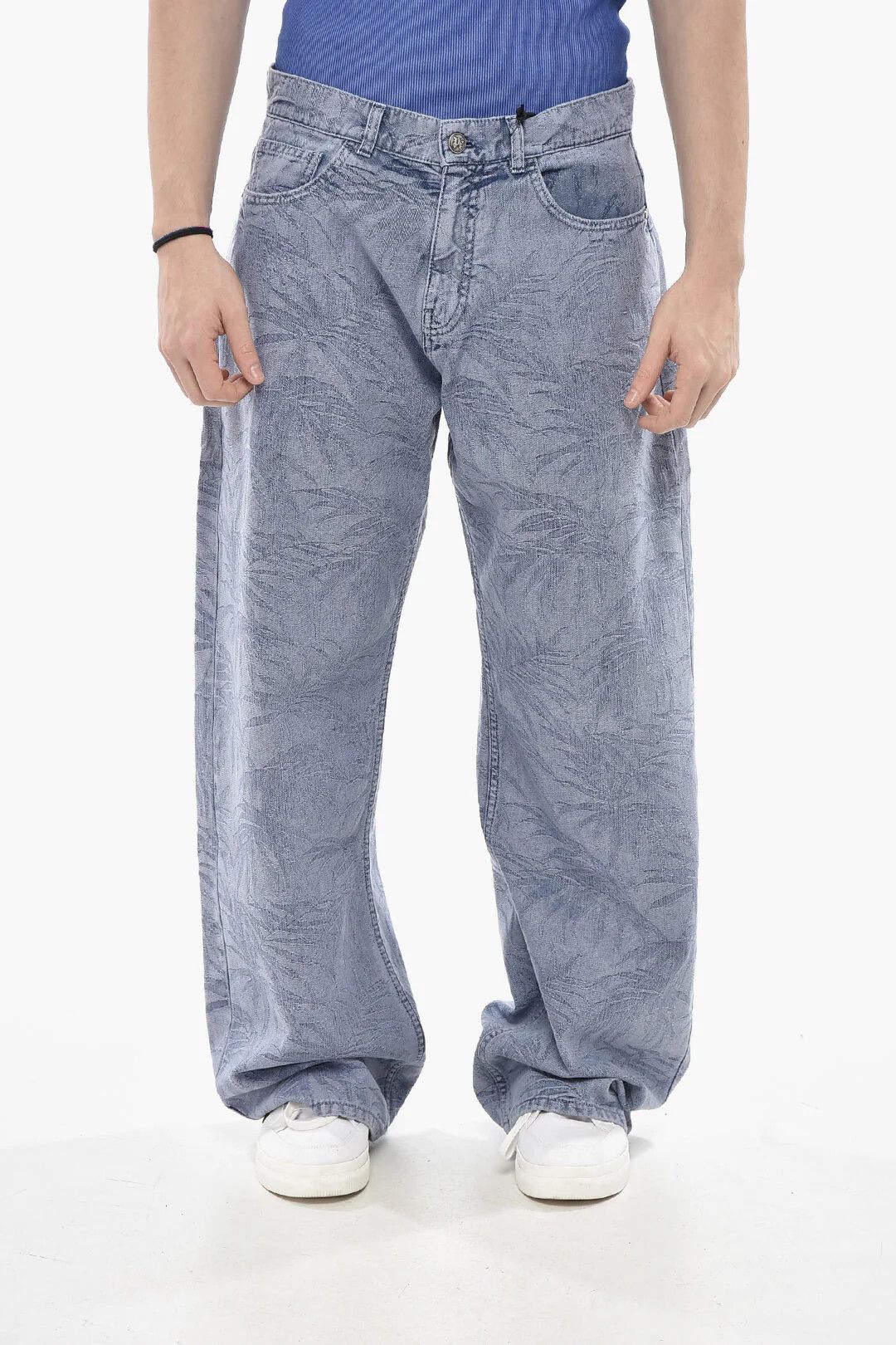 Palm Angels og1mm0326 Jacquard Cotton-Blend 5-Pocket Pant in Light Blue Size US 34 / EU 50 - 1 Thumbnail